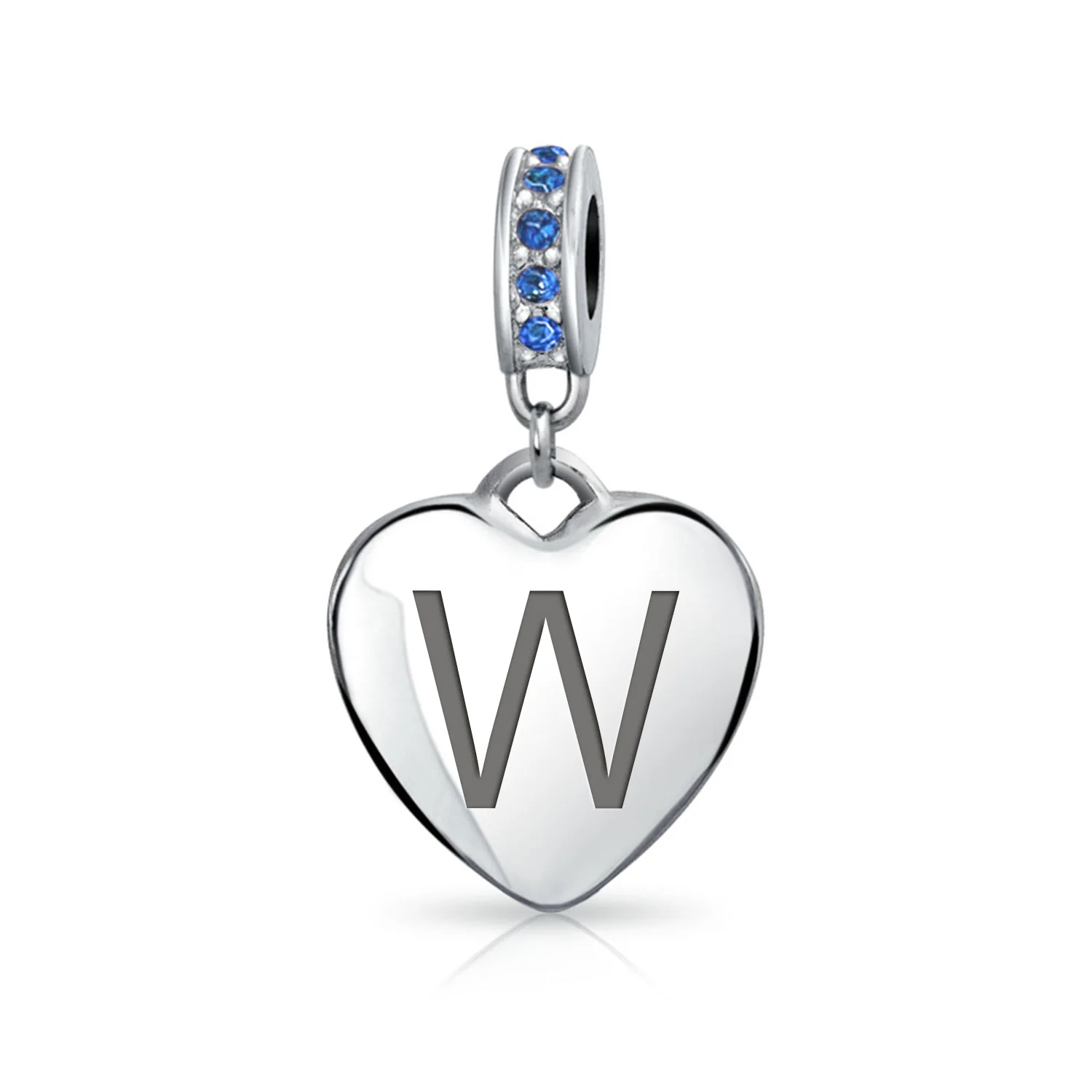 A-Z Monogram Blue Crystal Initial Dangle Heart Charm Bead - Image 22
