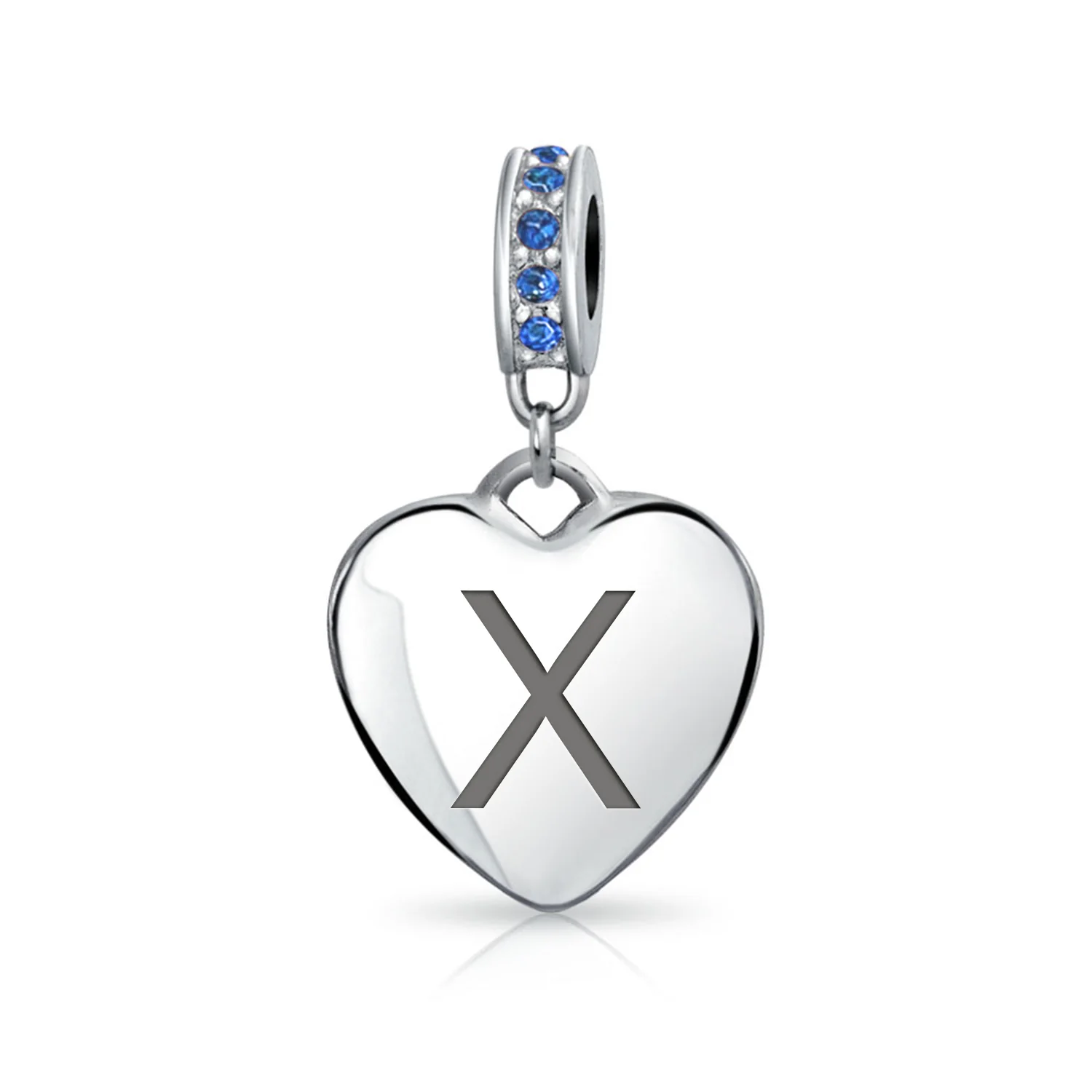A-Z Monogram Blue Crystal Initial Dangle Heart Charm Bead - Image 23