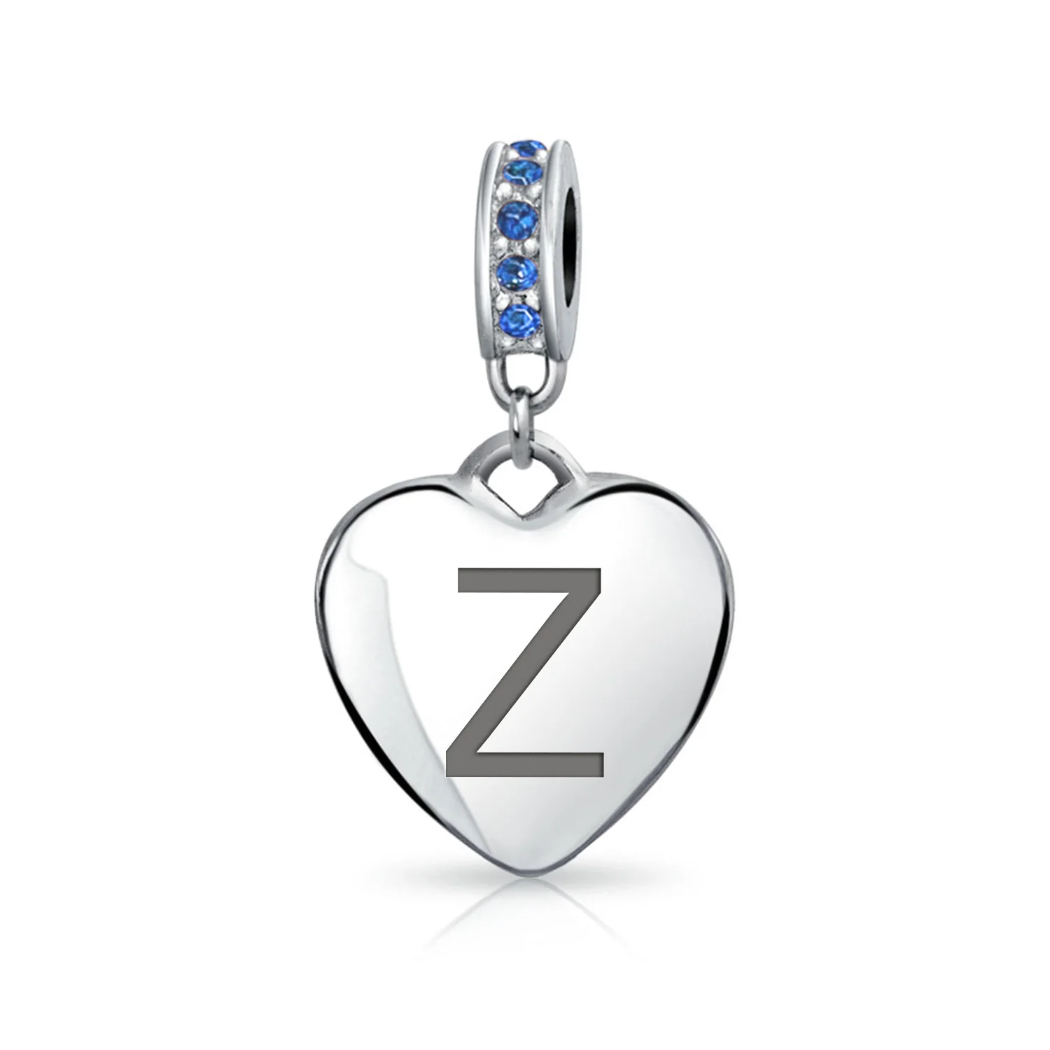 A-Z Monogram Blue Crystal Initial Dangle Heart Charm Bead - Image 25