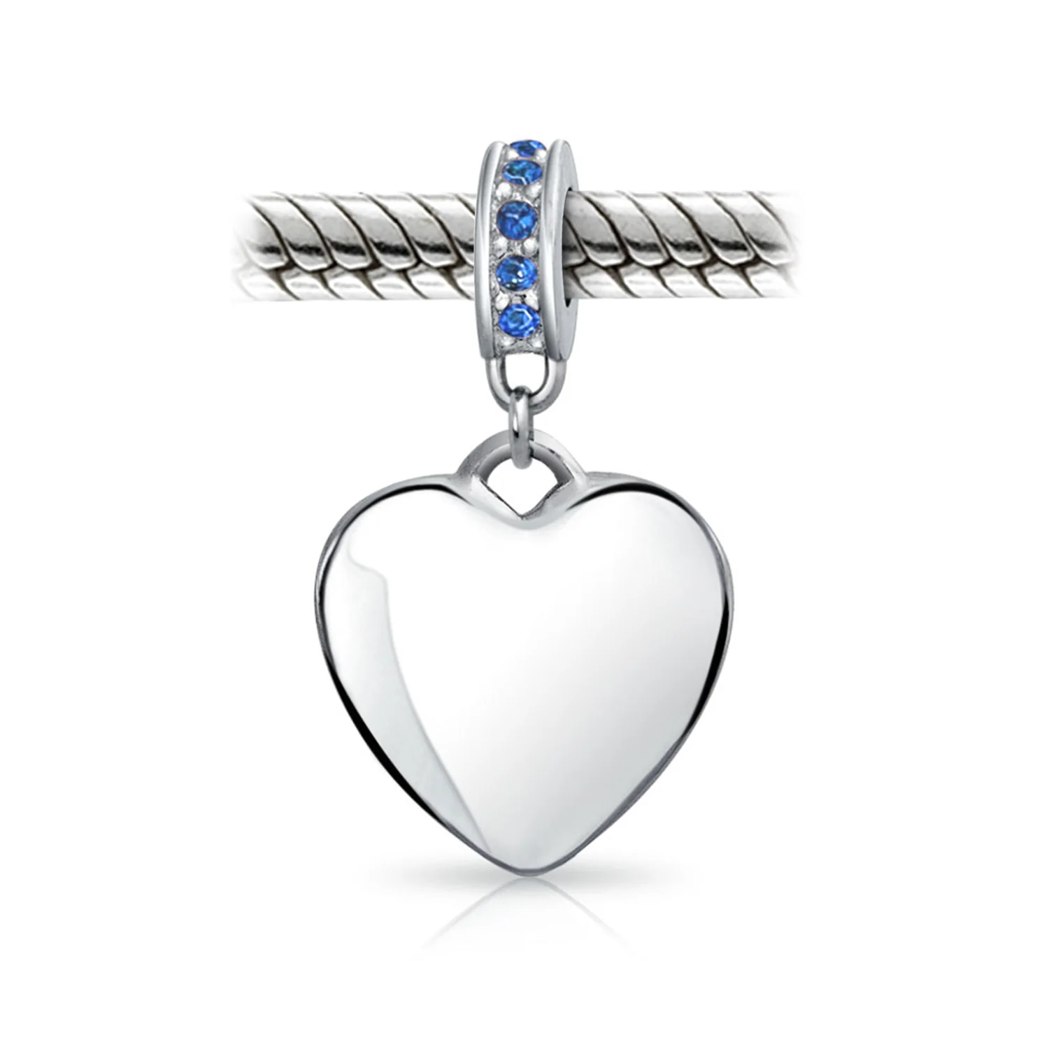 A-Z Monogram Blue Crystal Initial Dangle Heart Charm Bead - Image 71