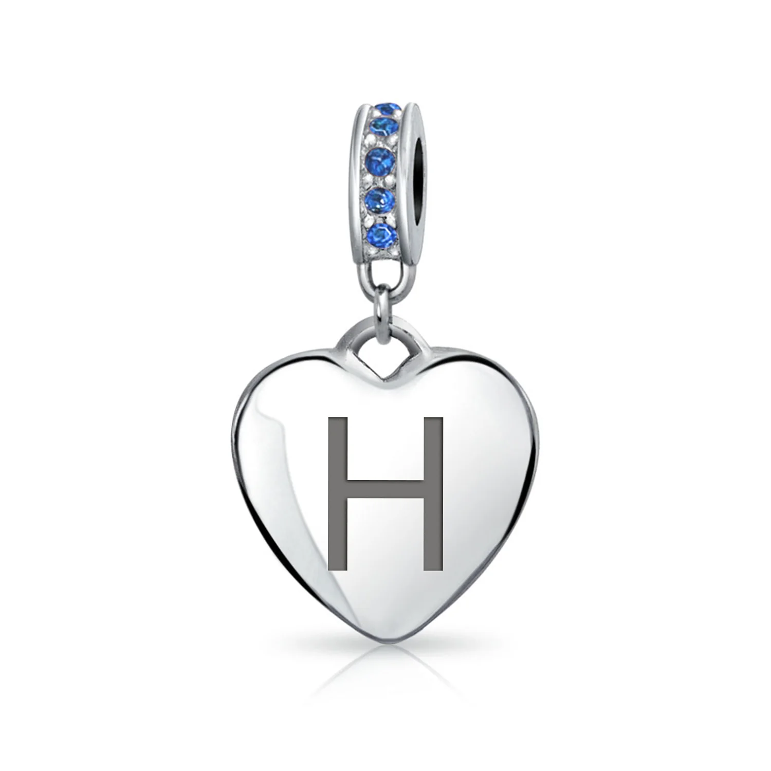 A-Z Monogram Blue Crystal Initial Dangle Heart Charm Bead - Image 8