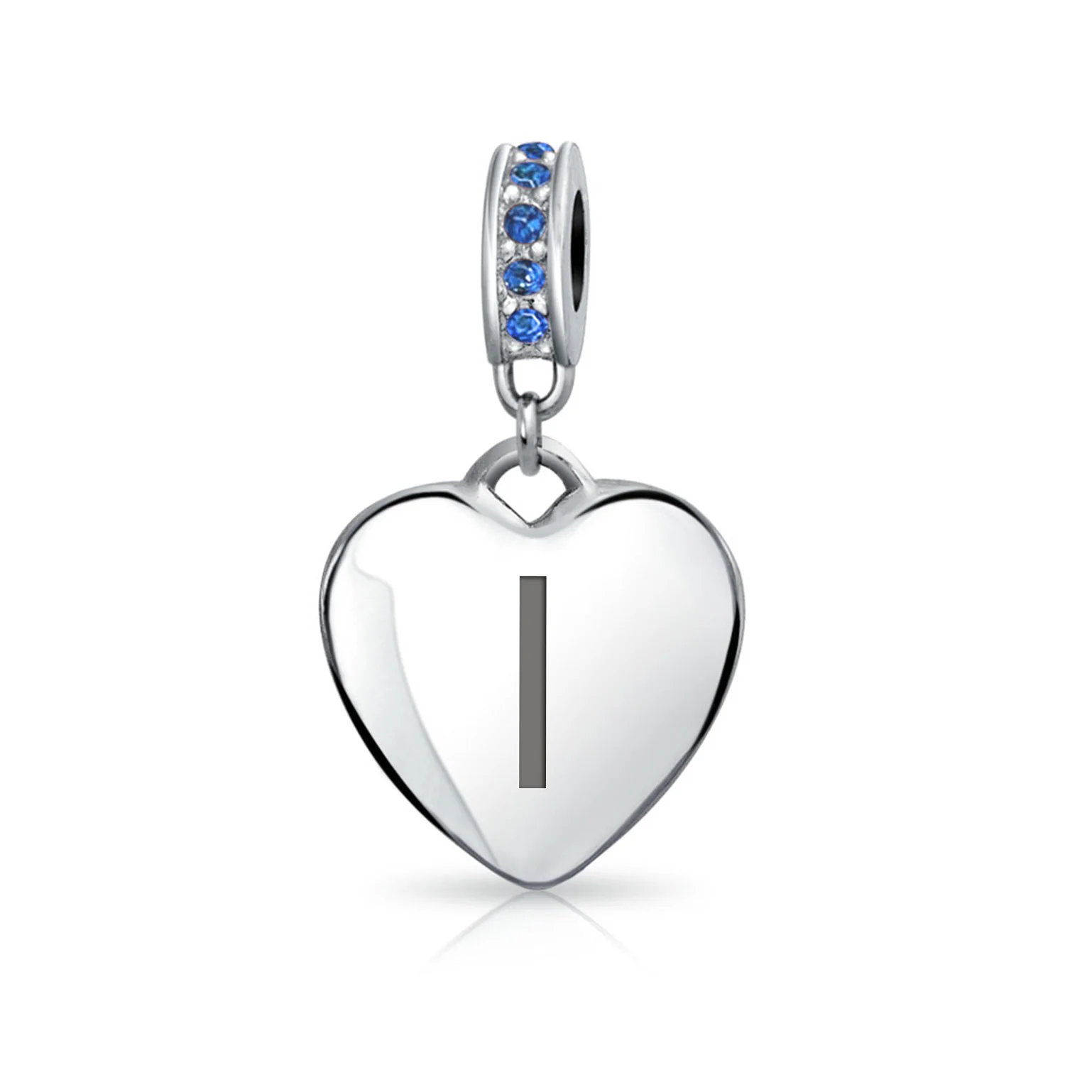 A-Z Monogram Blue Crystal Initial Dangle Heart Charm Bead - Image 9