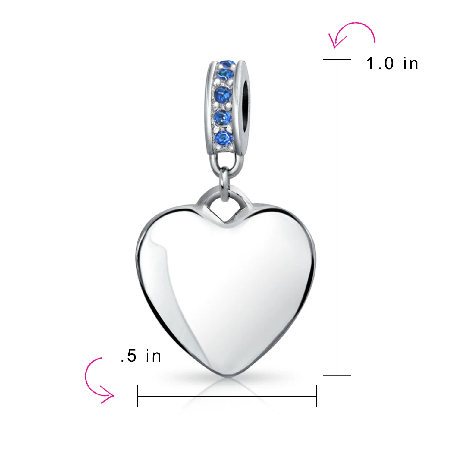 A-Z Monogram Blue Crystal Initial Dangle Heart Charm Bead - Image 91