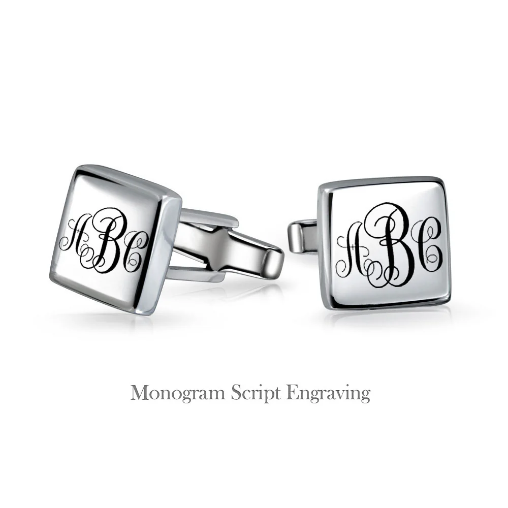 Monogram Initial Geometric Solid Square Sterling Silver Shirt Cufflinks Gift - Image 3