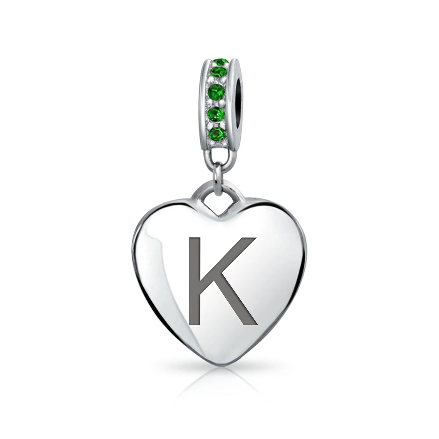 A-Z Monogram Green Crystal Initial Heart Dangle Bead Charm - Image 10