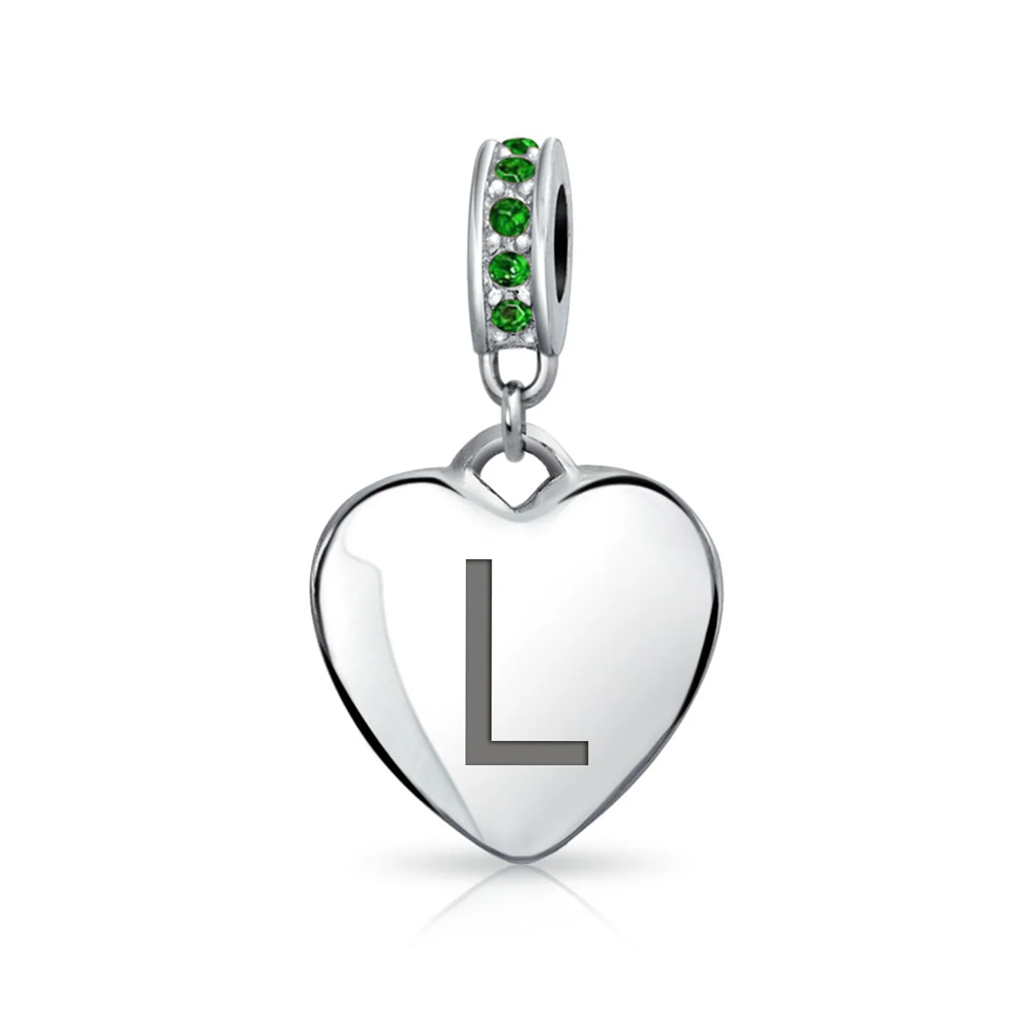 A-Z Monogram Green Crystal Initial Heart Dangle Bead Charm - Image 11