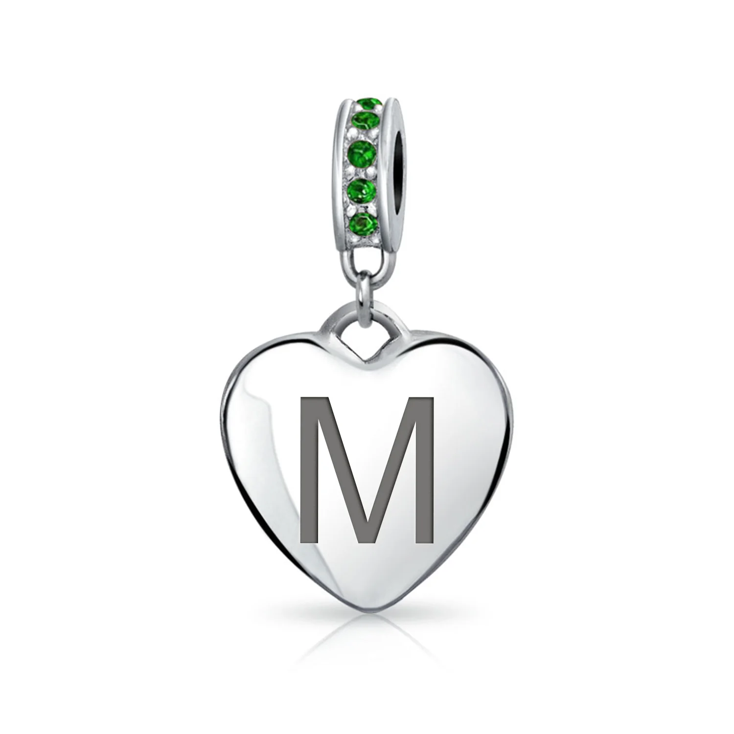 A-Z Monogram Green Crystal Initial Heart Dangle Bead Charm - Image 12