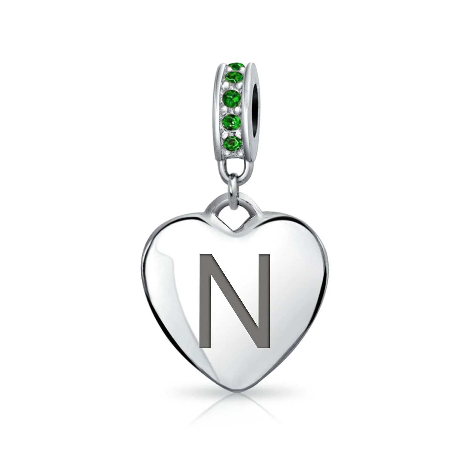 A-Z Monogram Green Crystal Initial Heart Dangle Bead Charm - Image 13