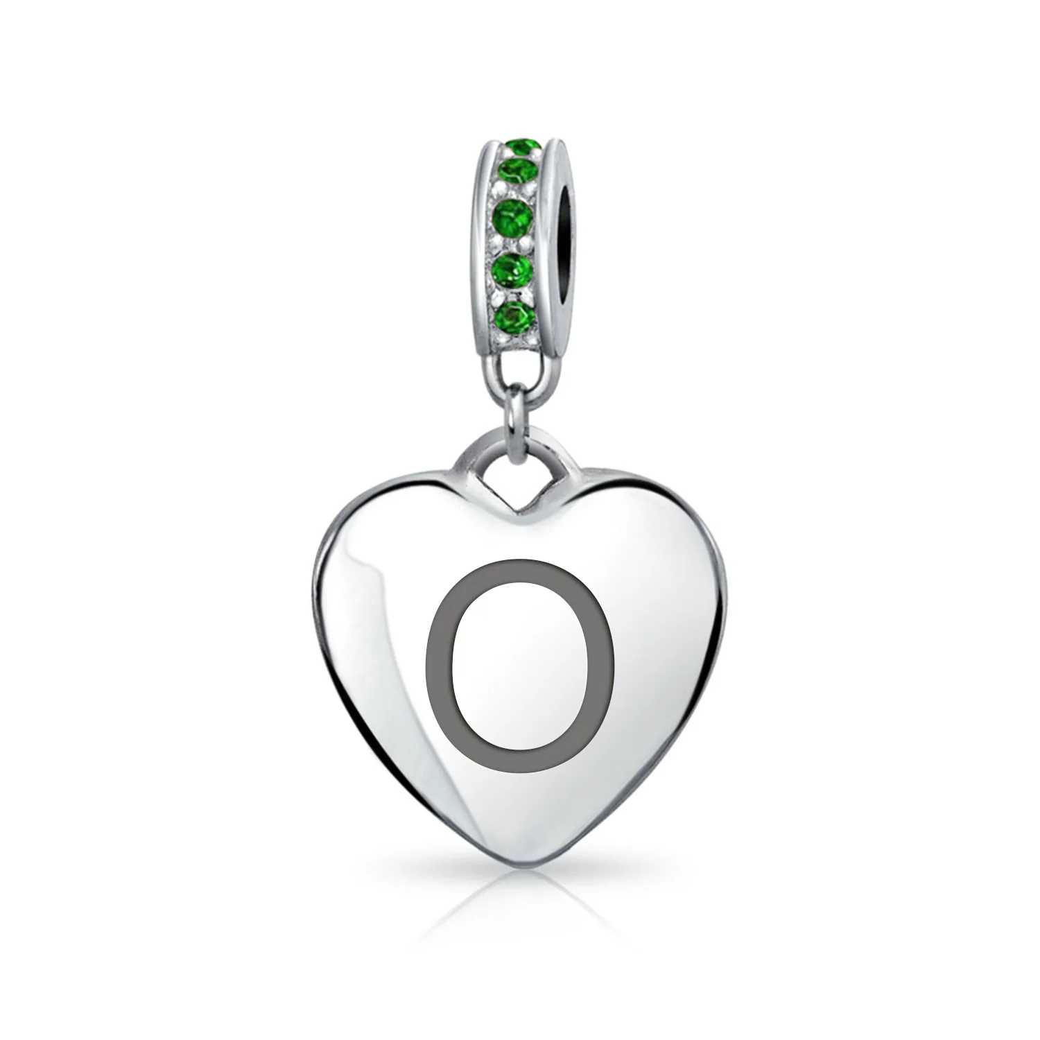 A-Z Monogram Green Crystal Initial Heart Dangle Bead Charm - Image 14