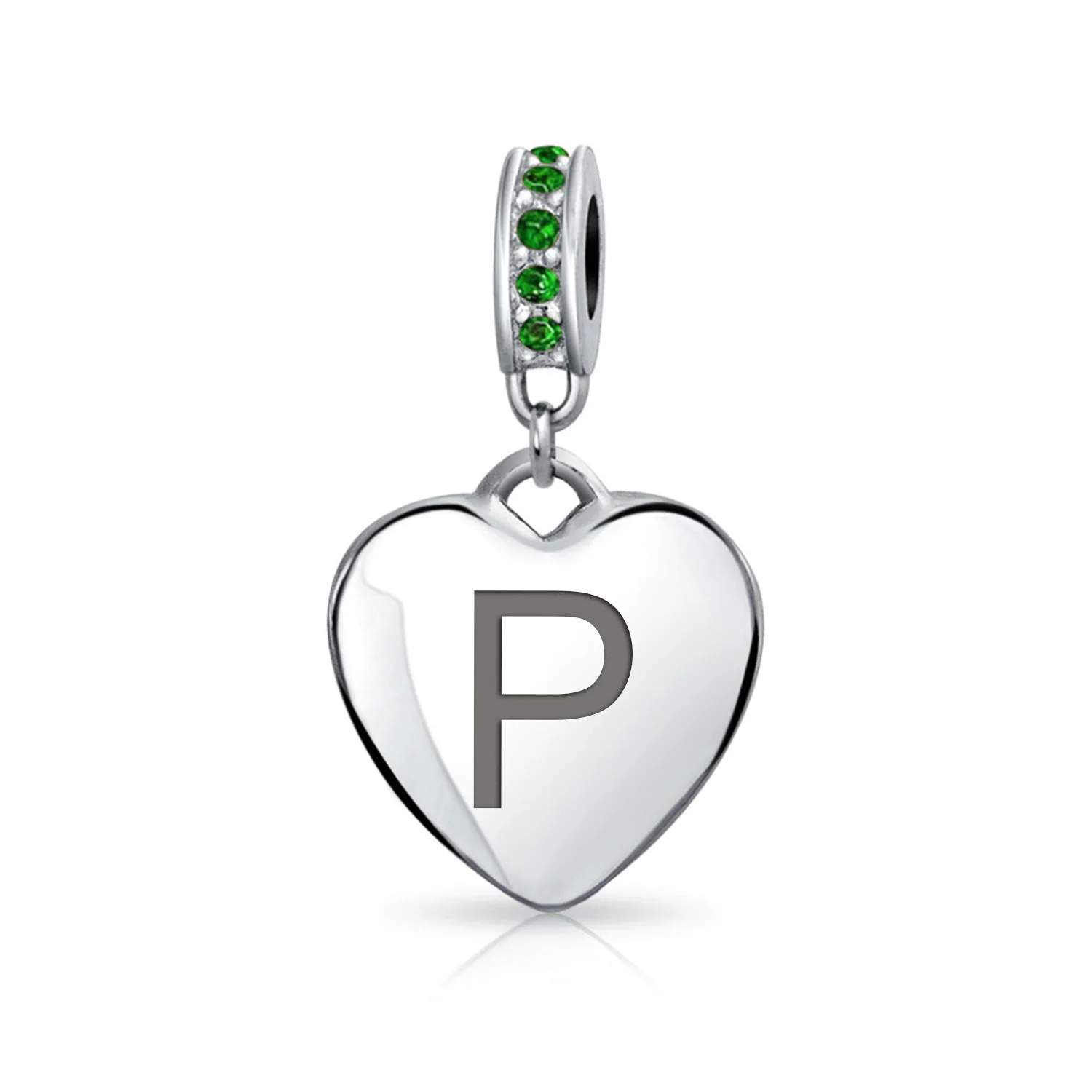 A-Z Monogram Green Crystal Initial Heart Dangle Bead Charm - Image 15