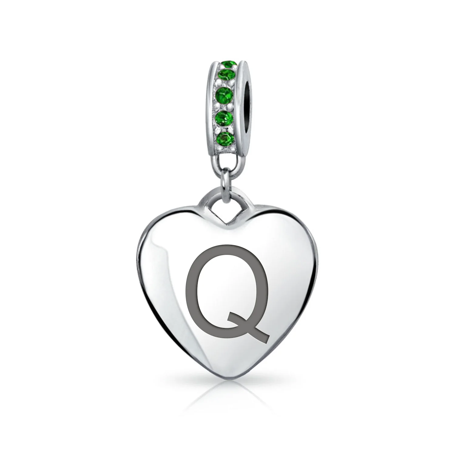 A-Z Monogram Green Crystal Initial Heart Dangle Bead Charm - Image 16