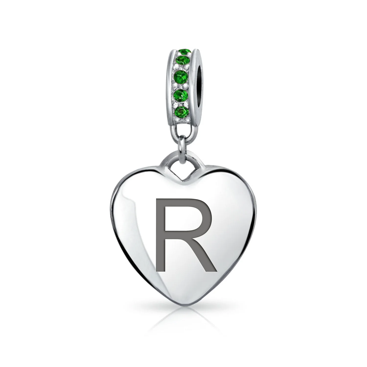 A-Z Monogram Green Crystal Initial Heart Dangle Bead Charm - Image 17