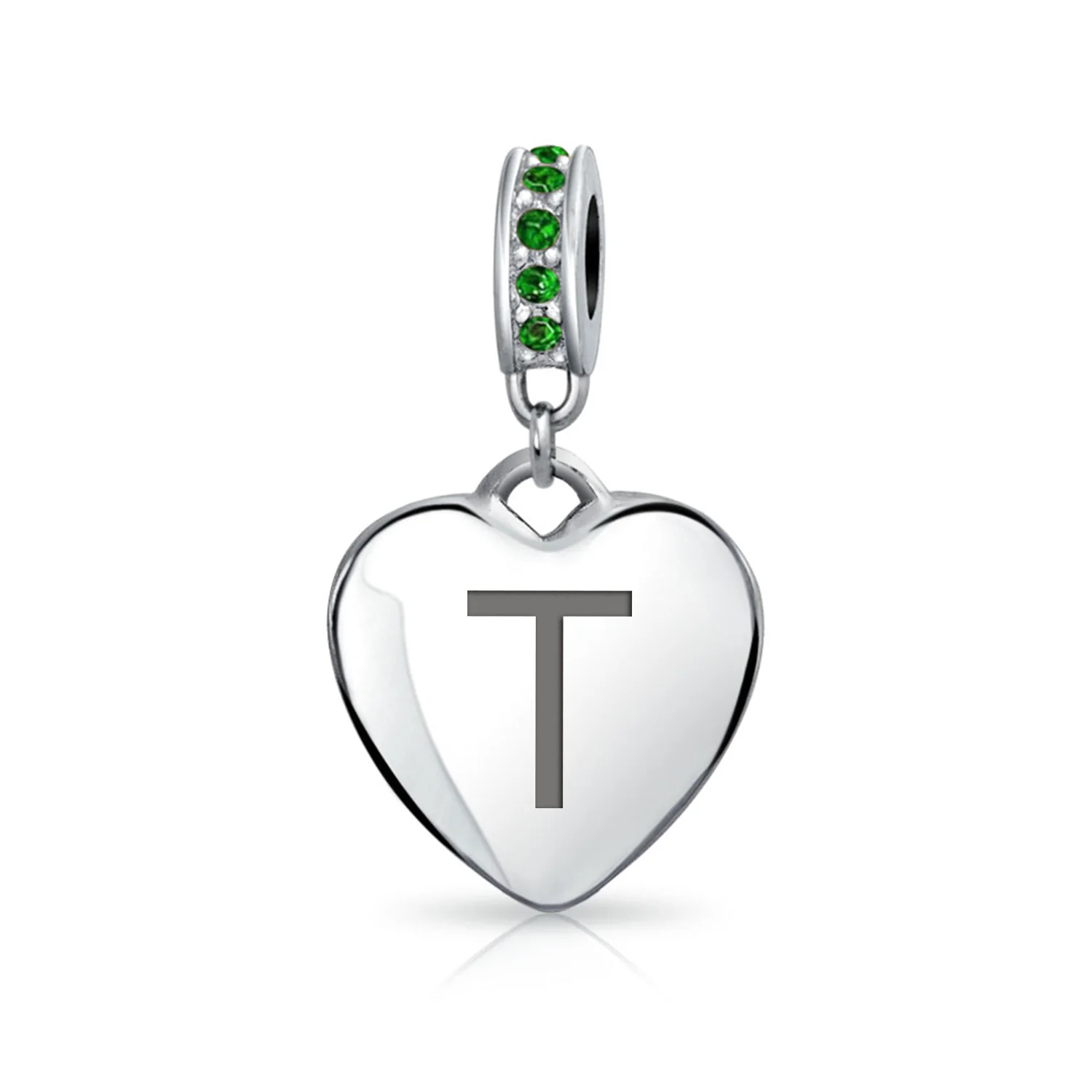 A-Z Monogram Green Crystal Initial Heart Dangle Bead Charm - Image 18
