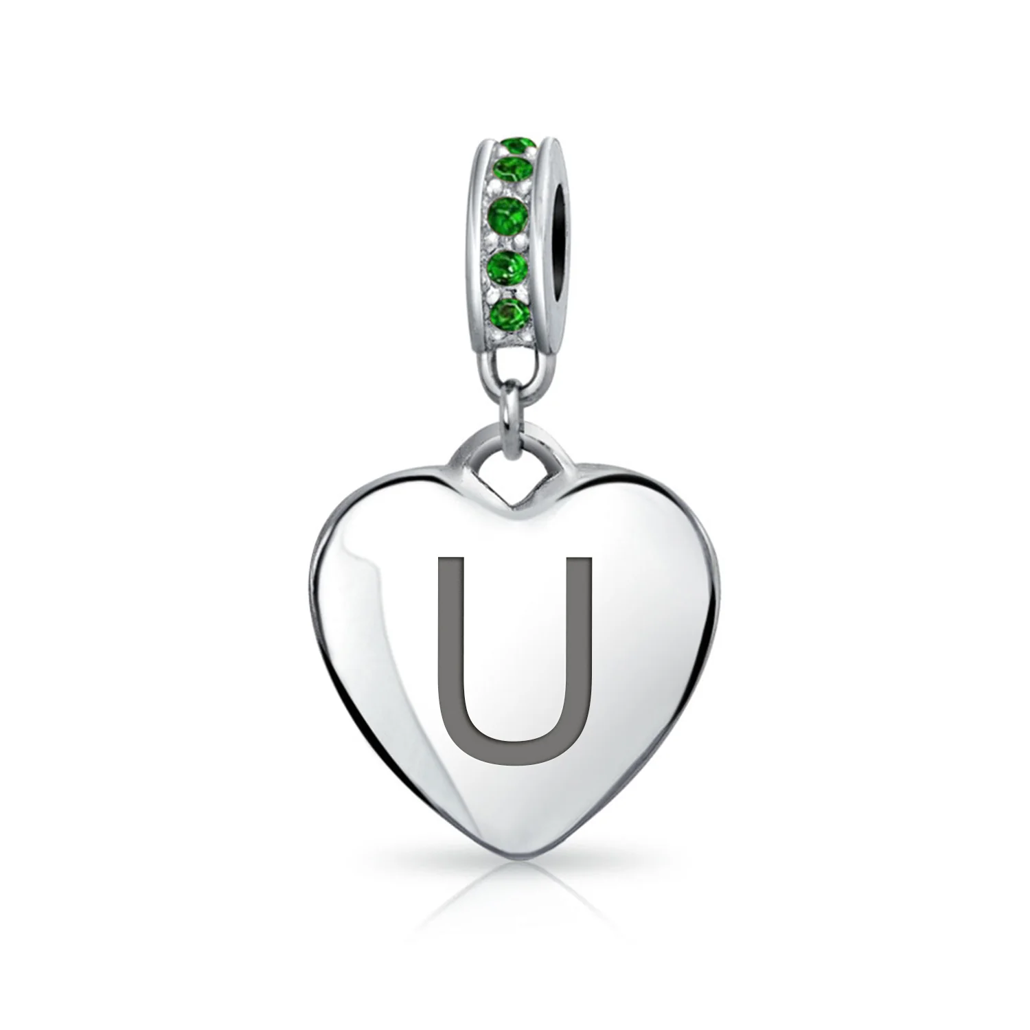 A-Z Monogram Green Crystal Initial Heart Dangle Bead Charm - Image 19