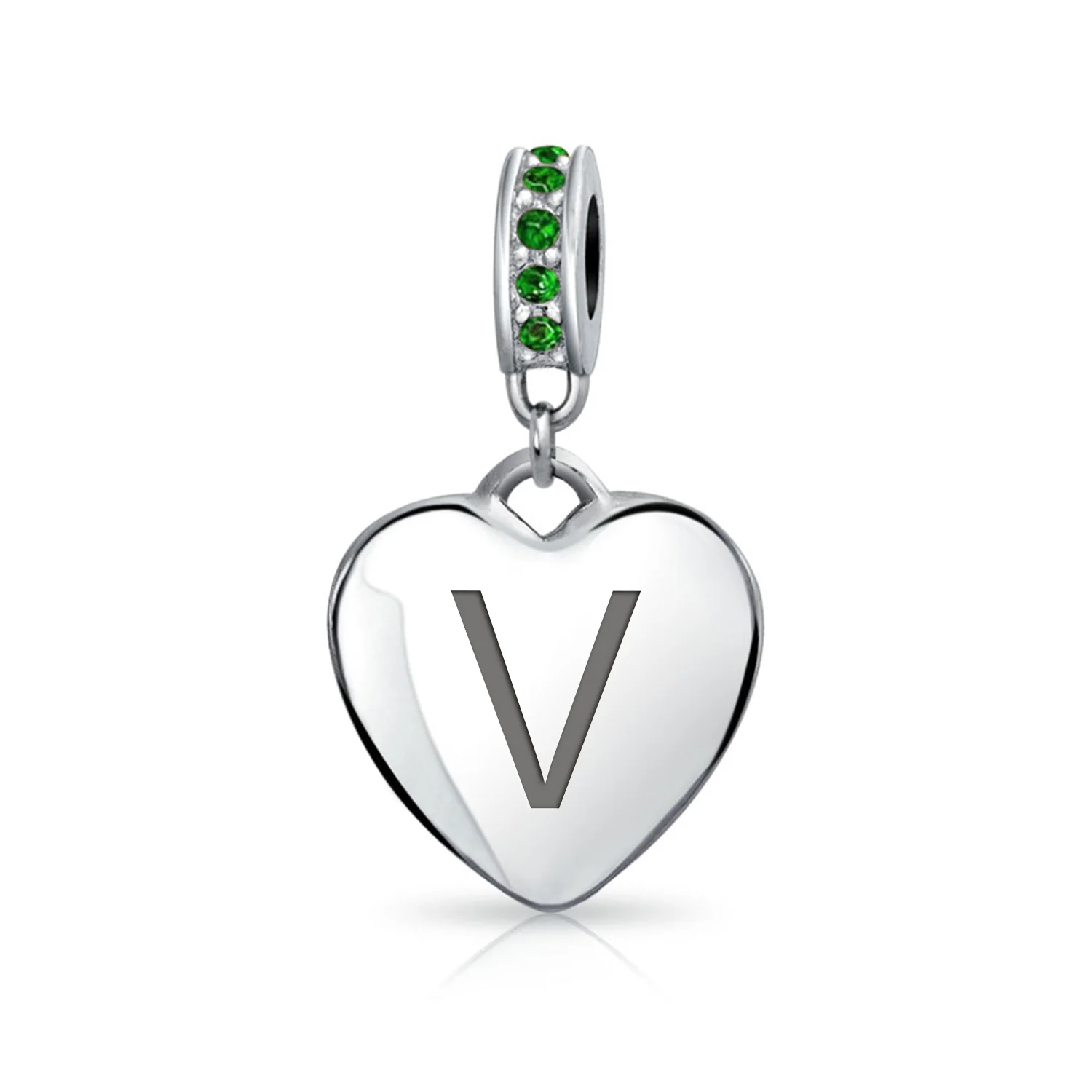 A-Z Monogram Green Crystal Initial Heart Dangle Bead Charm - Image 20