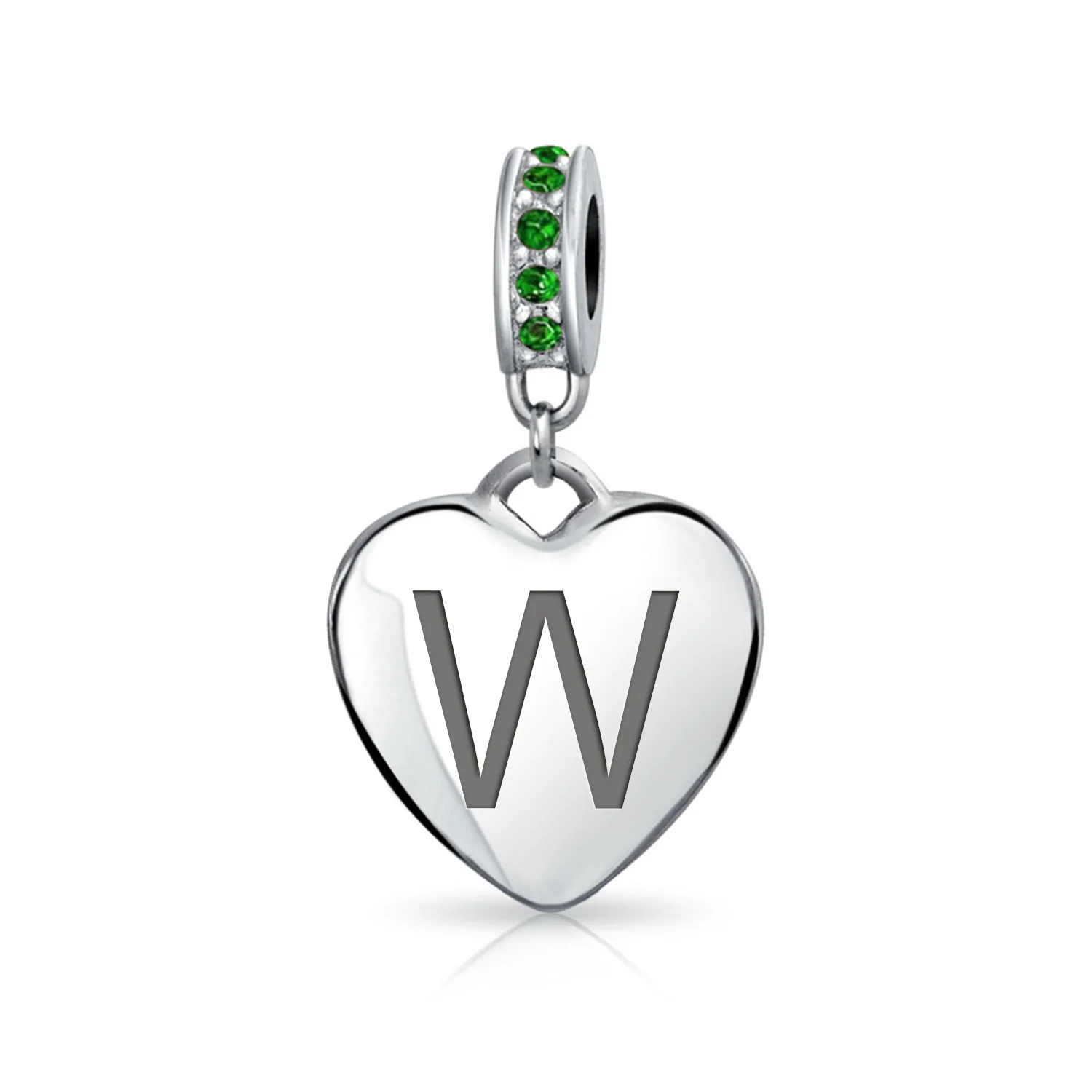 A-Z Monogram Green Crystal Initial Heart Dangle Bead Charm - Image 21