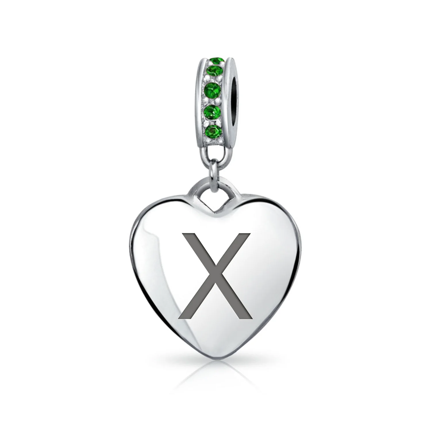 A-Z Monogram Green Crystal Initial Heart Dangle Bead Charm - Image 22