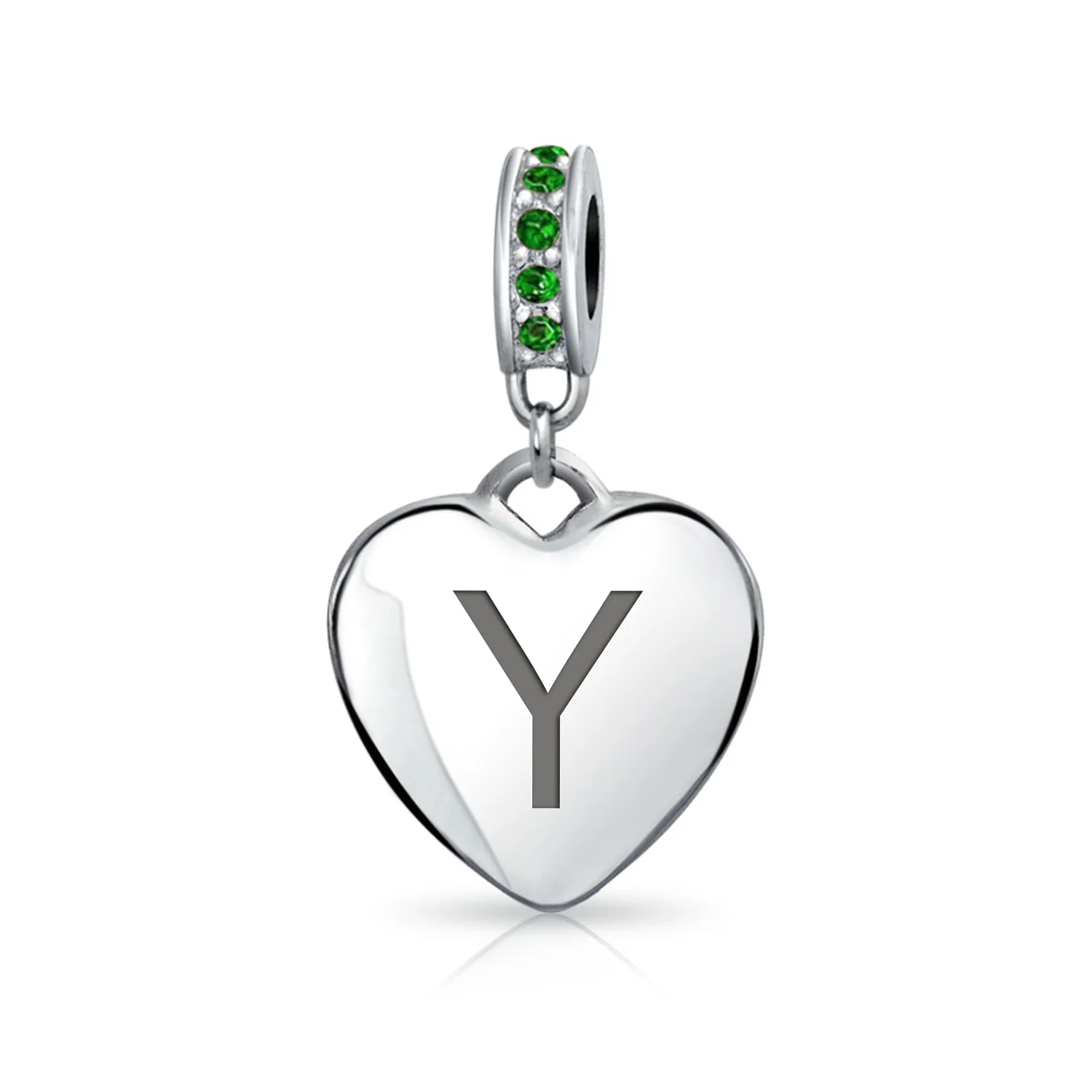 A-Z Monogram Green Crystal Initial Heart Dangle Bead Charm - Image 23