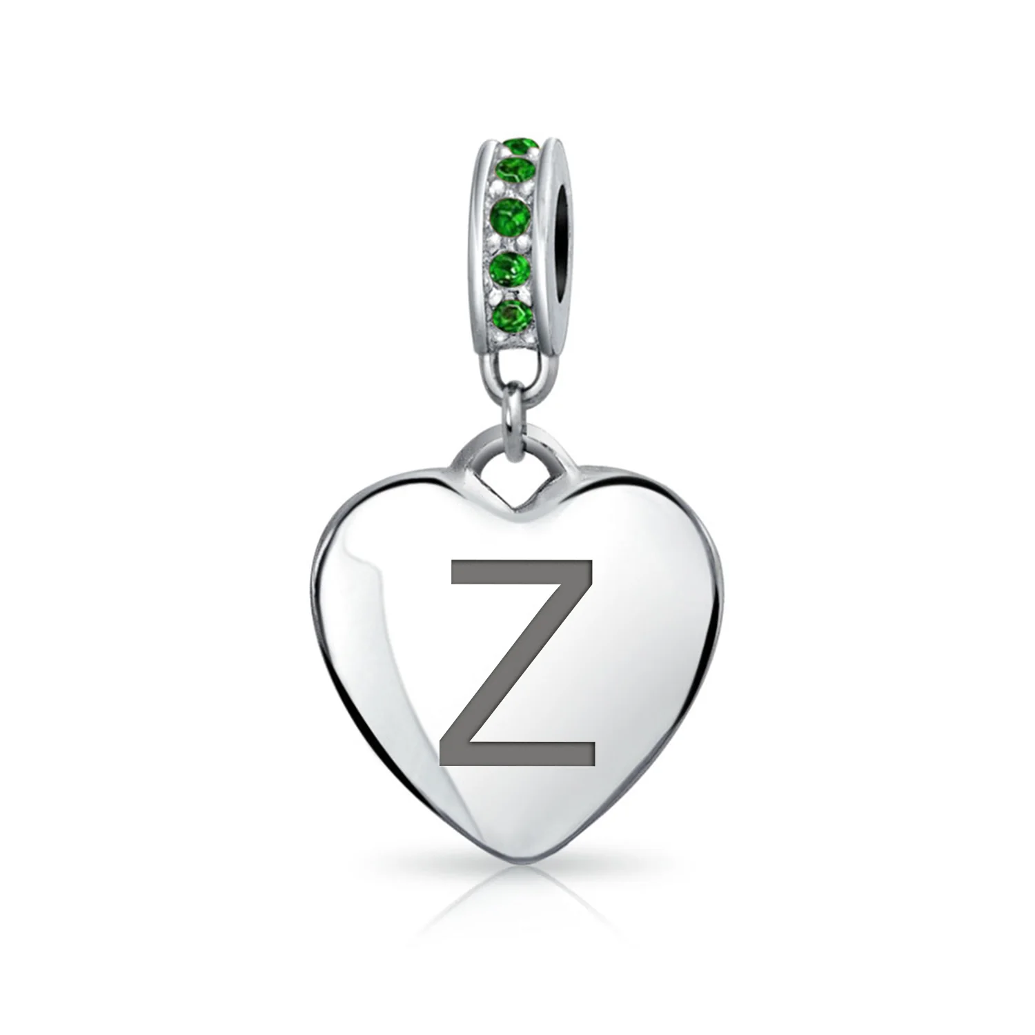 A-Z Monogram Green Crystal Initial Heart Dangle Bead Charm - Image 24