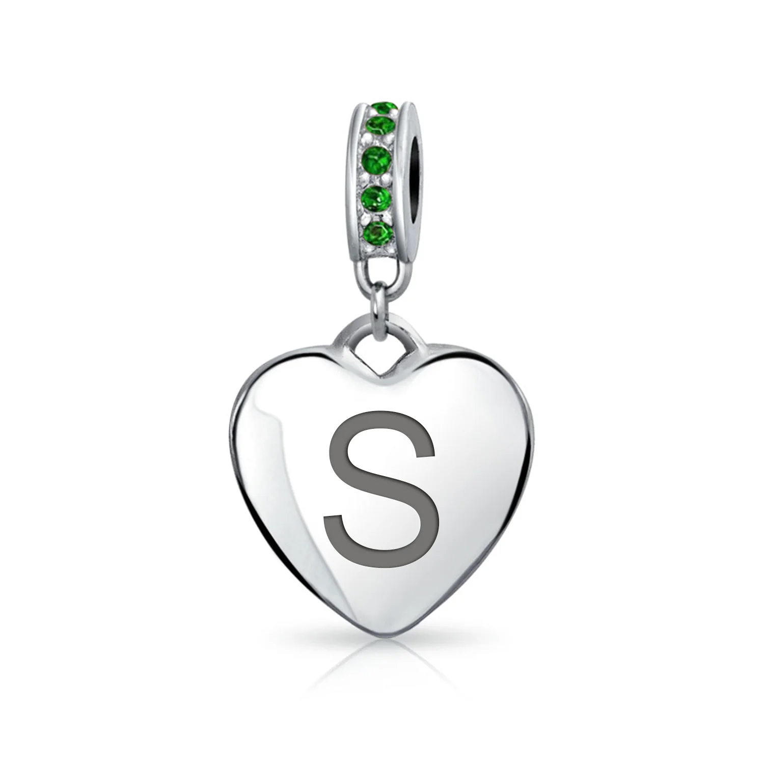 A-Z Monogram Green Crystal Initial Heart Dangle Bead Charm - Image 25