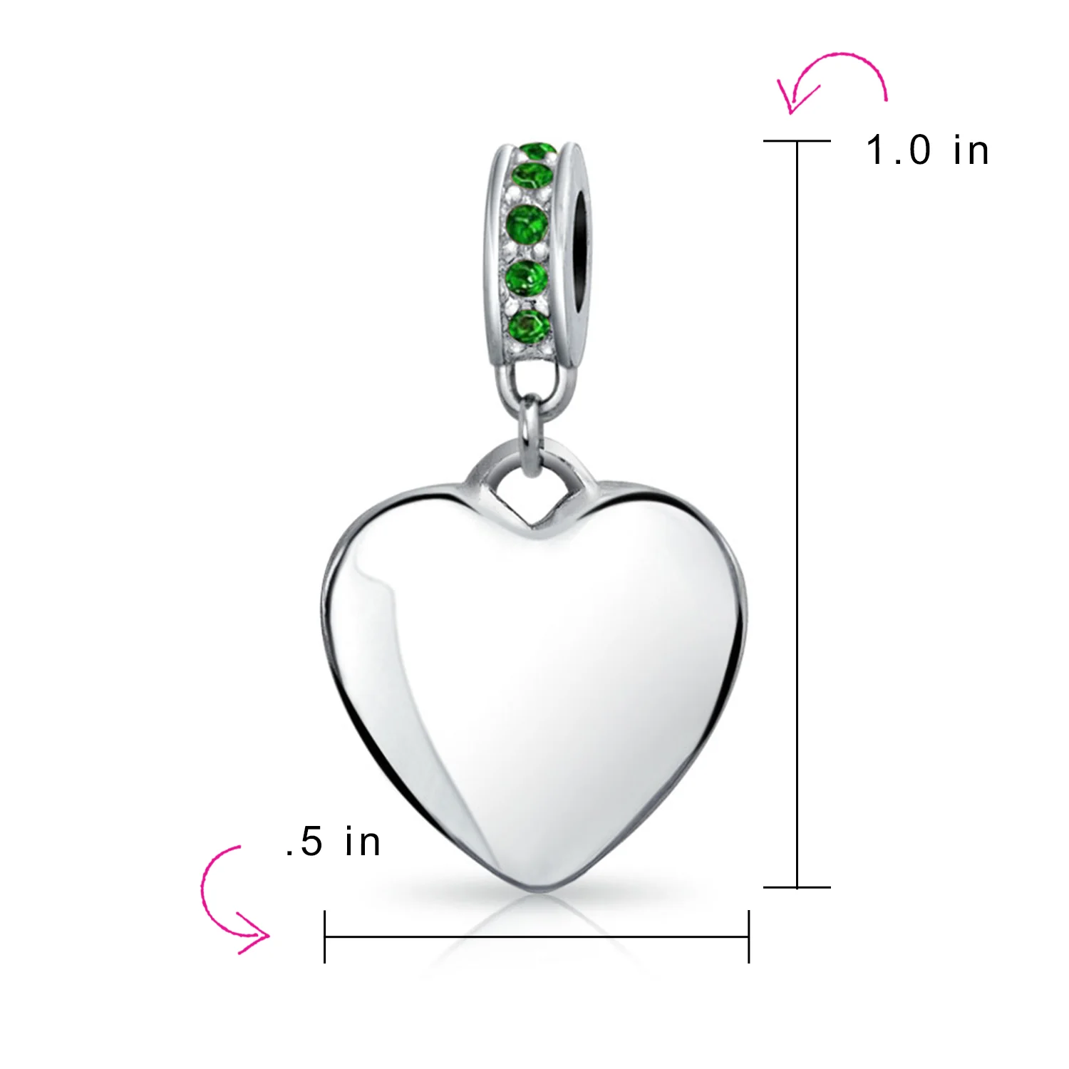 A-Z Monogram Green Crystal Initial Heart Dangle Bead Charm - Image 81