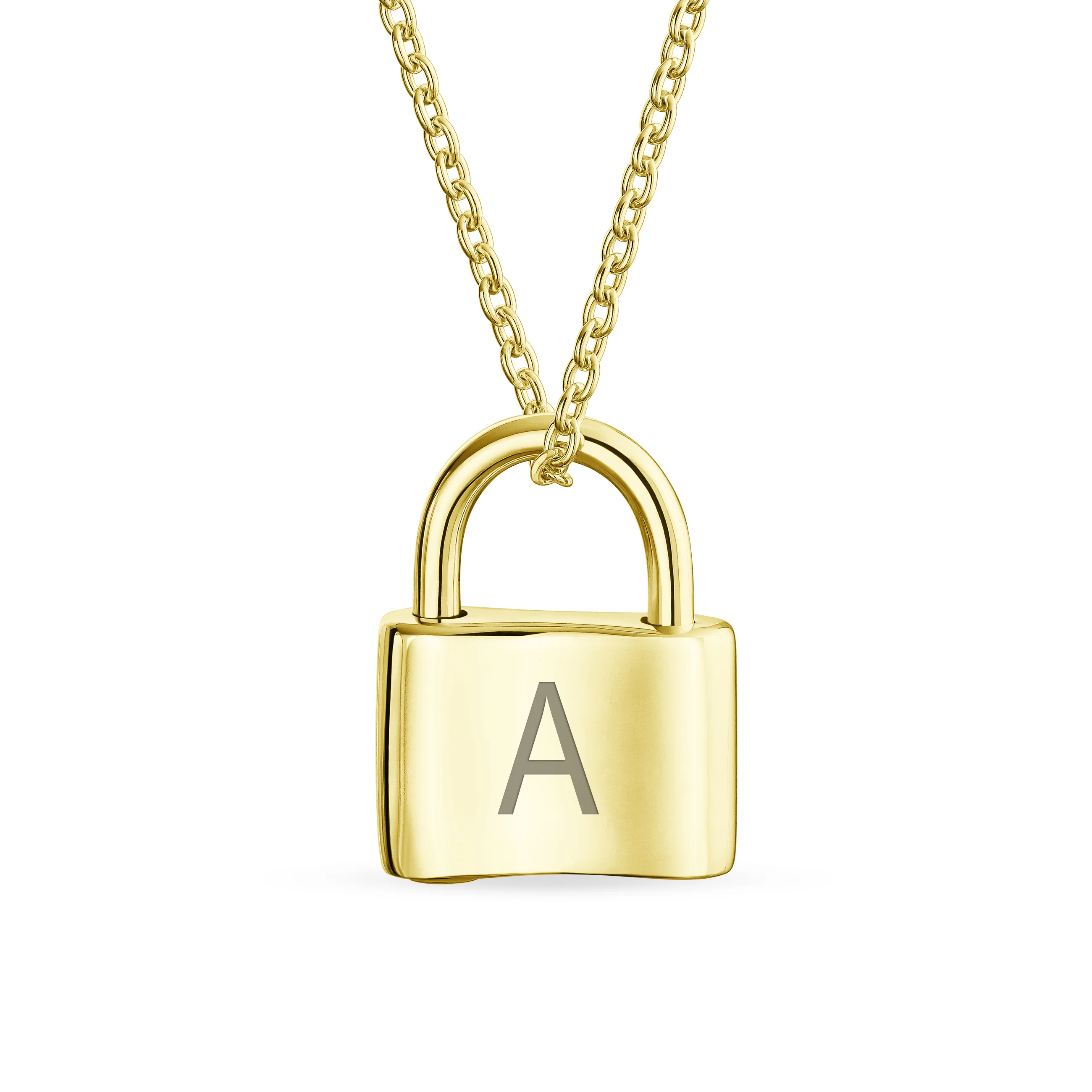 Monogram Lovers Padlock Pendant Necklace Gold Plated 16 Inch - Image 27