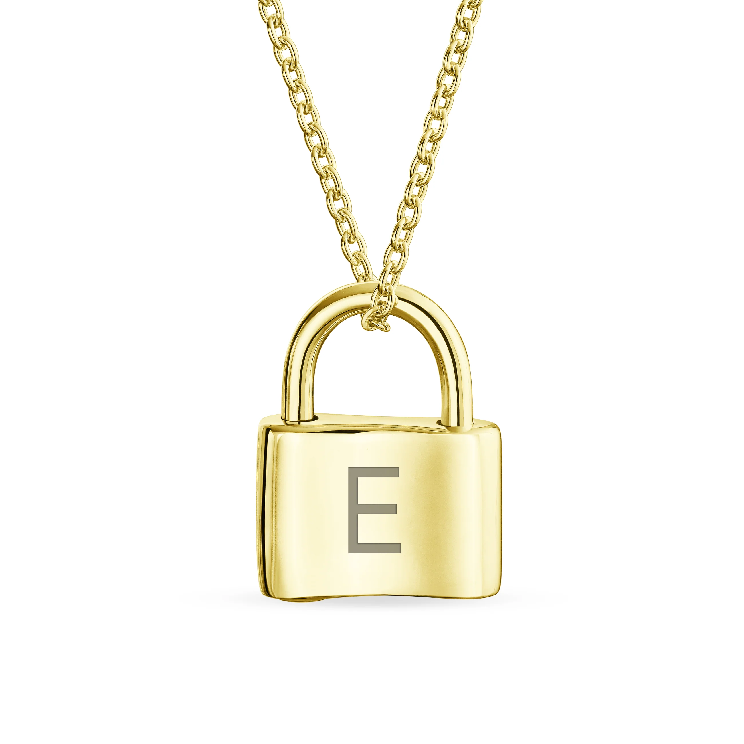 Monogram Lovers Padlock Pendant Necklace Gold Plated 16 Inch - Image 31