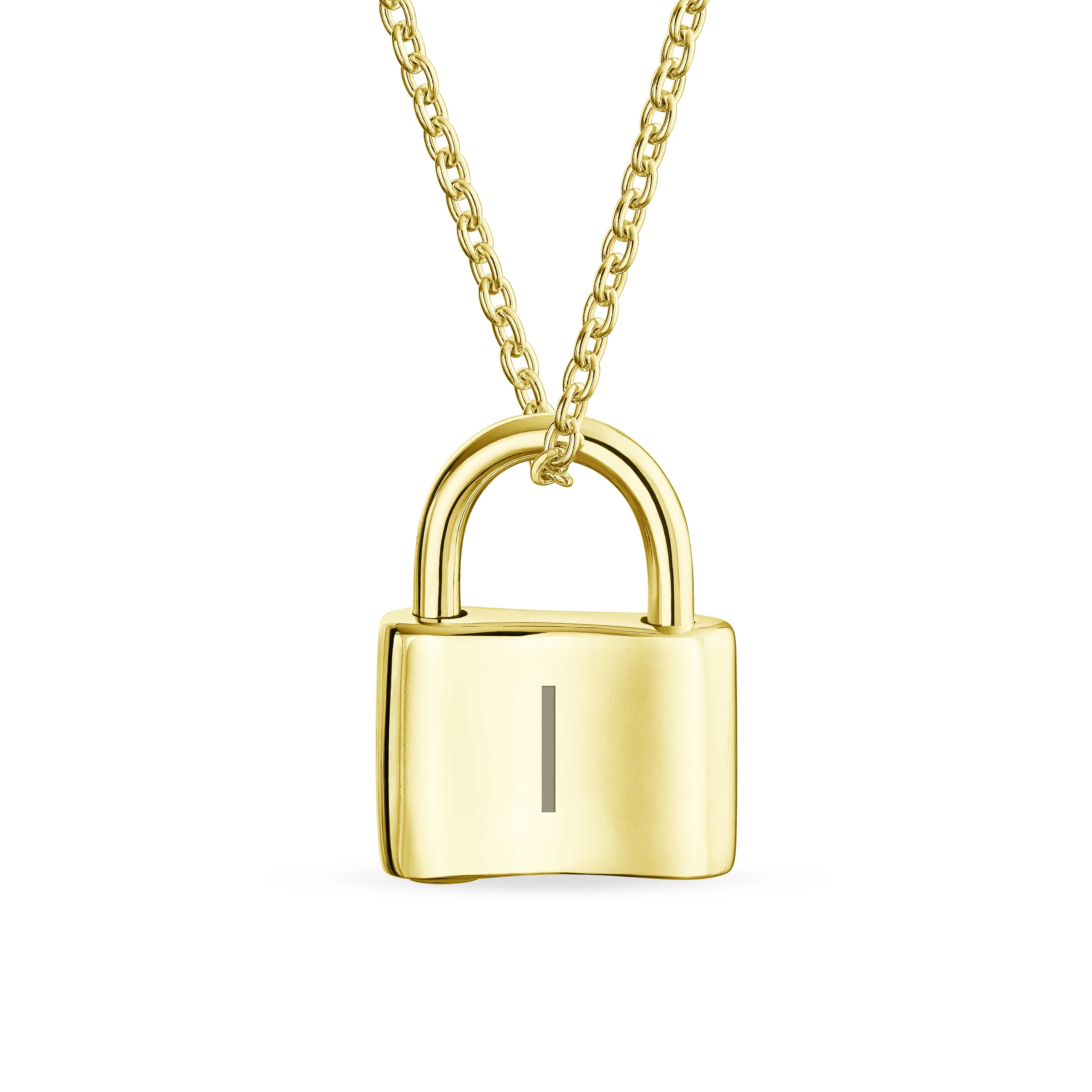Monogram Lovers Padlock Pendant Necklace Gold Plated 16 Inch - Image 34