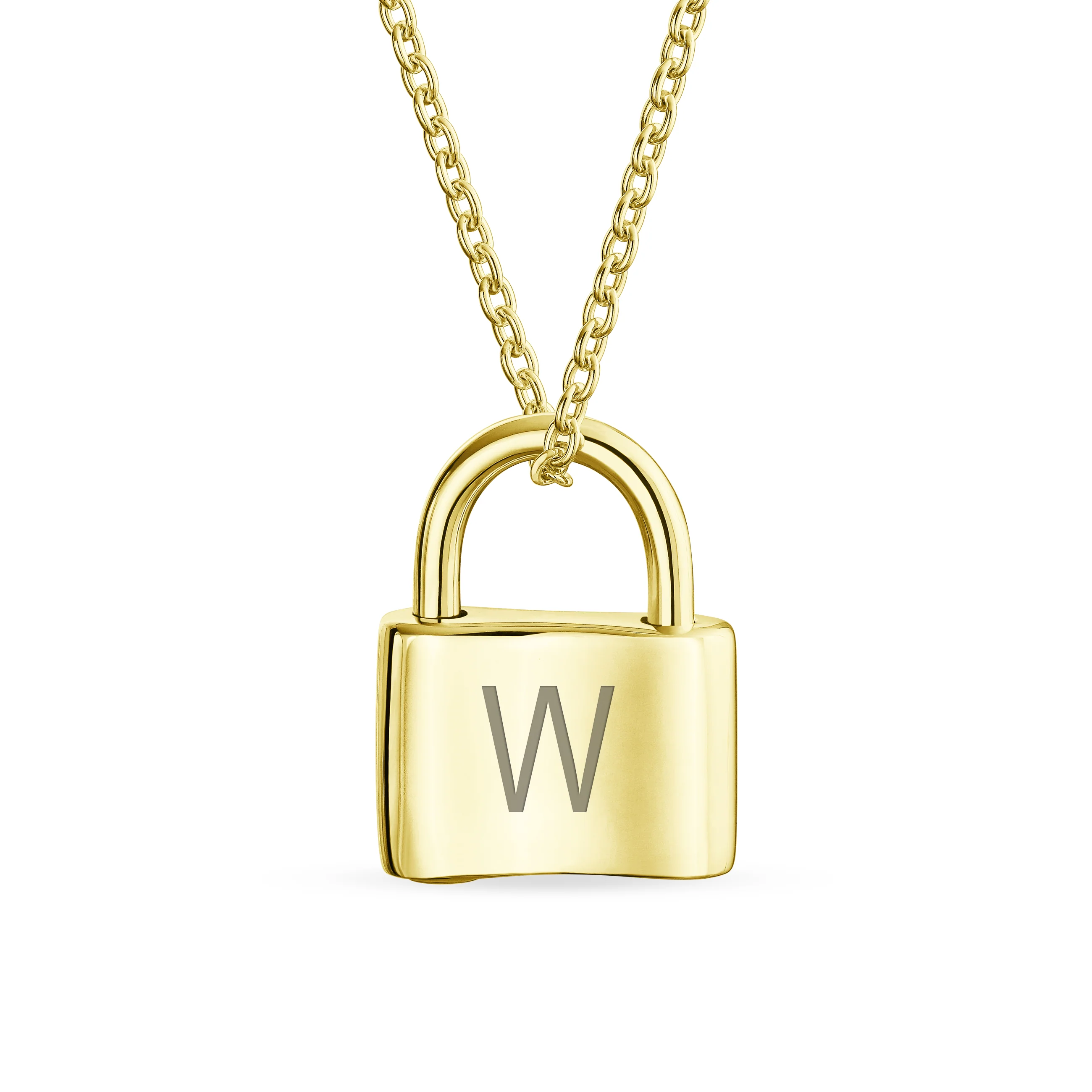 Monogram Lovers Padlock Pendant Necklace Gold Plated 16 Inch - Image 50