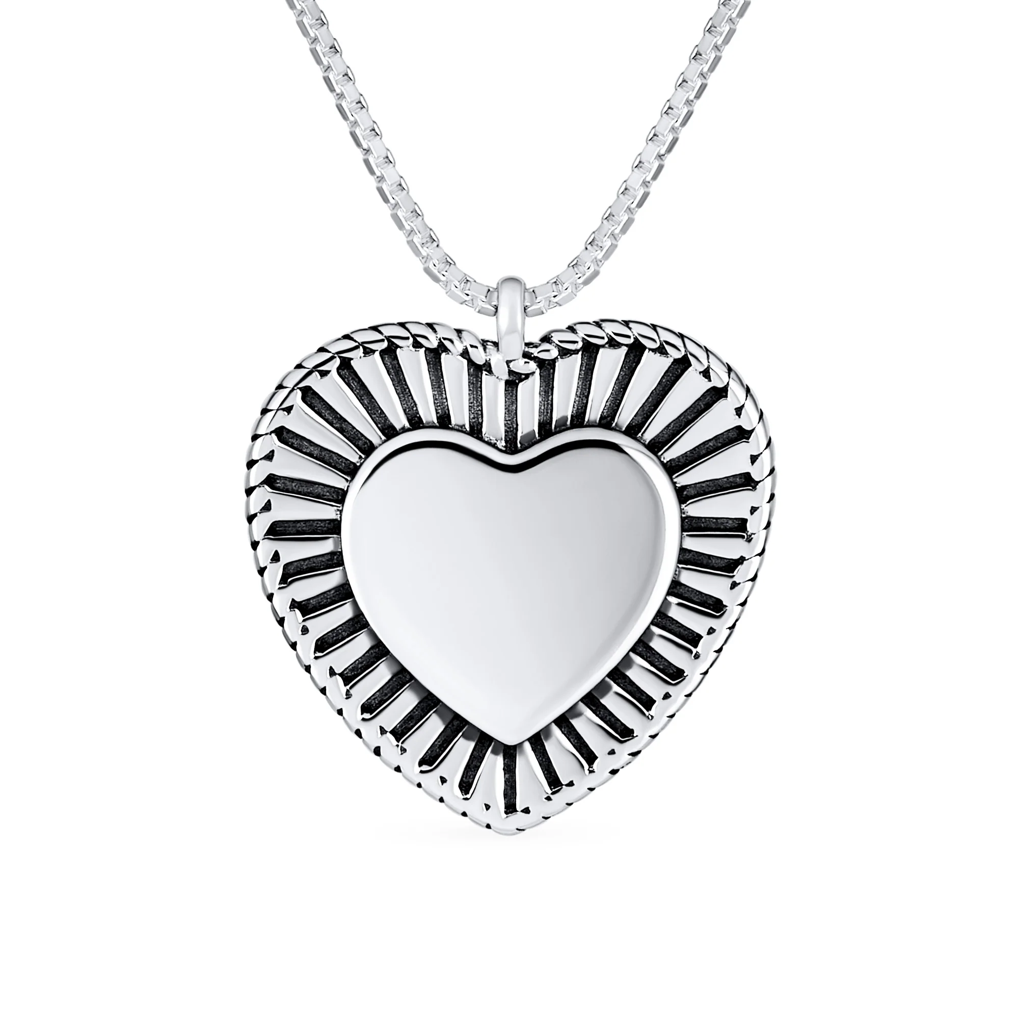 Romantic Double Hearts Pendant Necklace Framed Shape Oxidized .925 Sterling Silver Gift