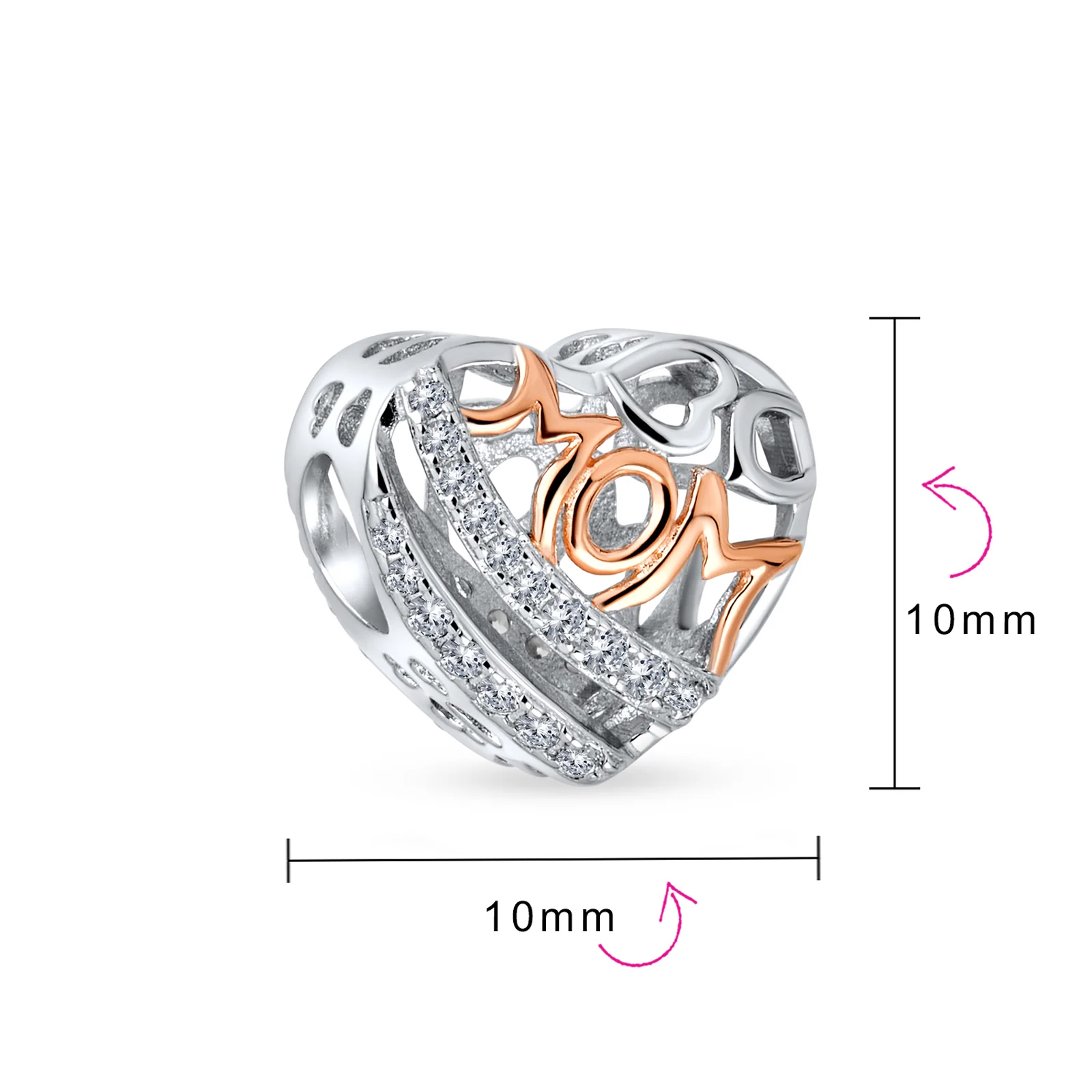 Mother Loving Family Heart Charm Bead Rose Gold Silver Fits European Bracelet - Image 3