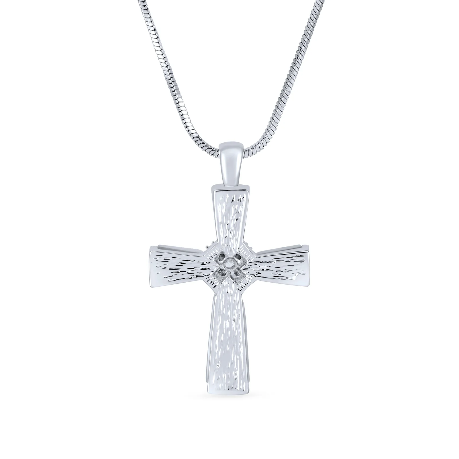 Religious Mother Of Pearl MOP Cross Pendant Necklace Rhodium Plated Brass Snake Chain Included - Image 2