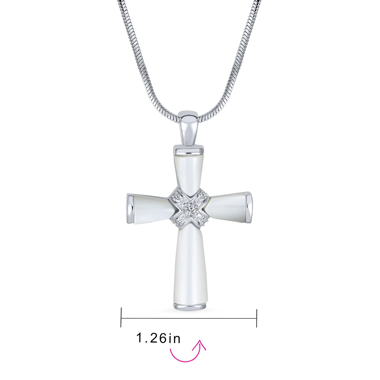 Religious Mother Of Pearl MOP Cross Pendant Necklace Rhodium Plated Brass Snake Chain Included - Image 4