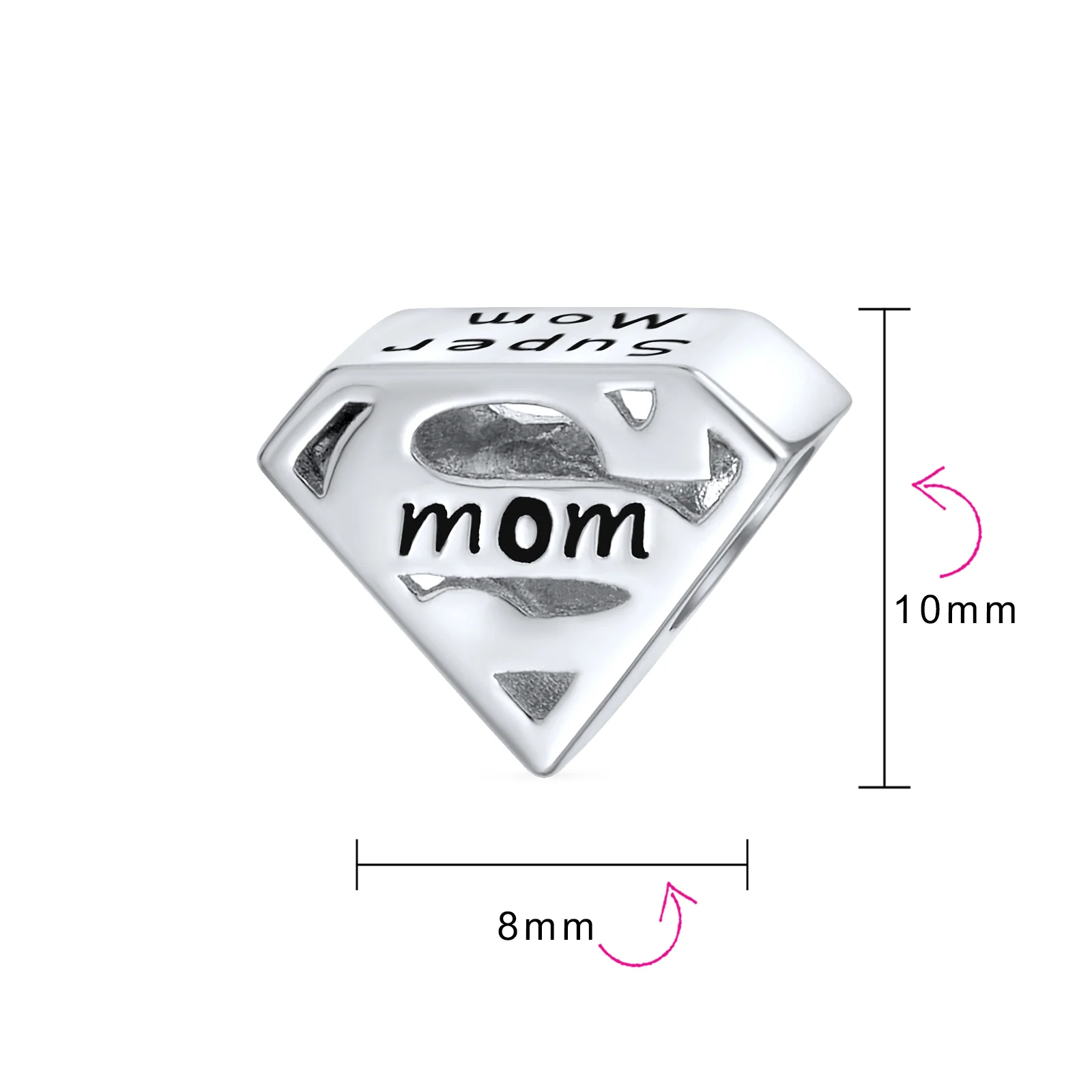 Set of 2 Mother's Day SUPER MOM and BFF Friendship Charm Bead Sterling Silver - Image 4