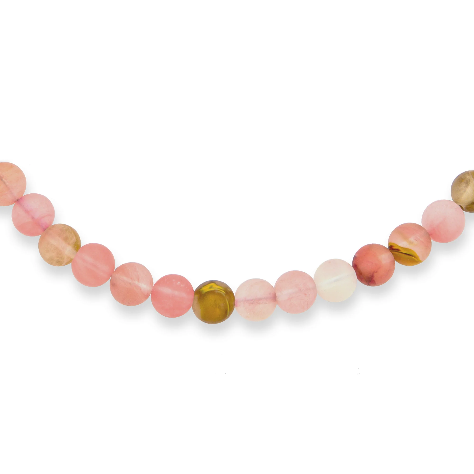 Multi Color Jasper & Rose Quartz Matte Bead Strand Necklace Silver Clasp 17 Inch - Image 2
