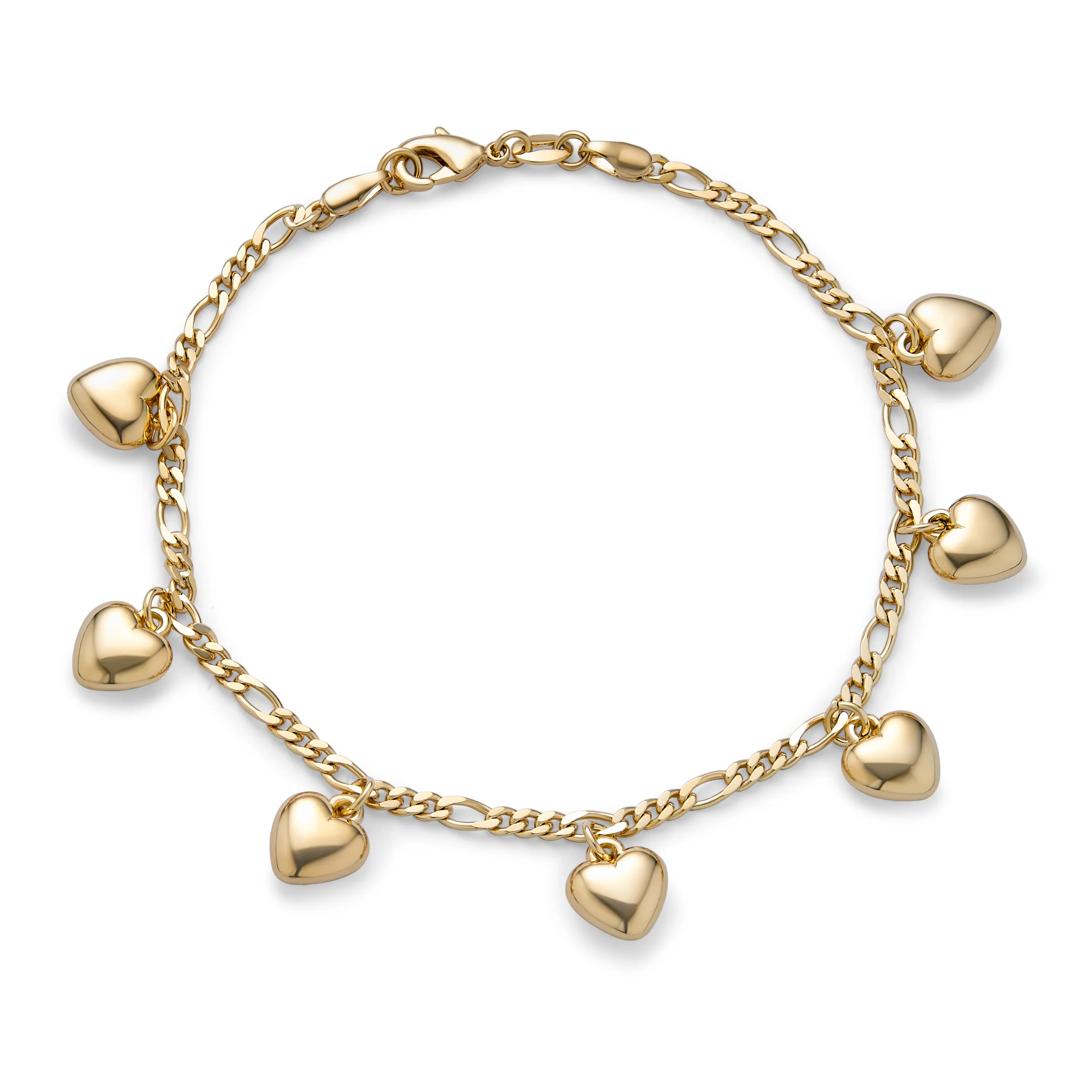 Multi Heart Charms Anklet Bracelet Gold Plated Figaro Chain