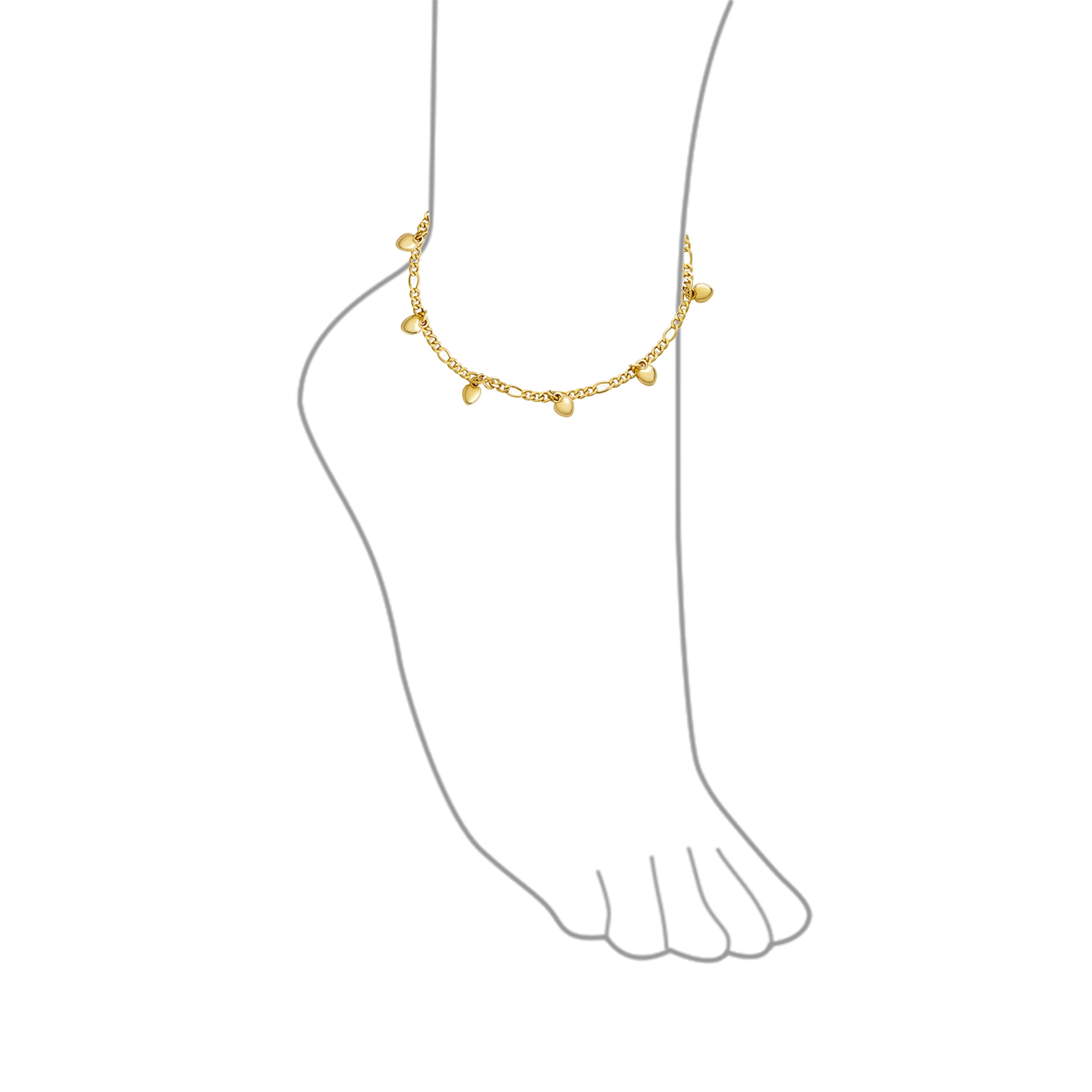 Multi Heart Charms Anklet Bracelet Gold Plated Figaro Chain - Image 3