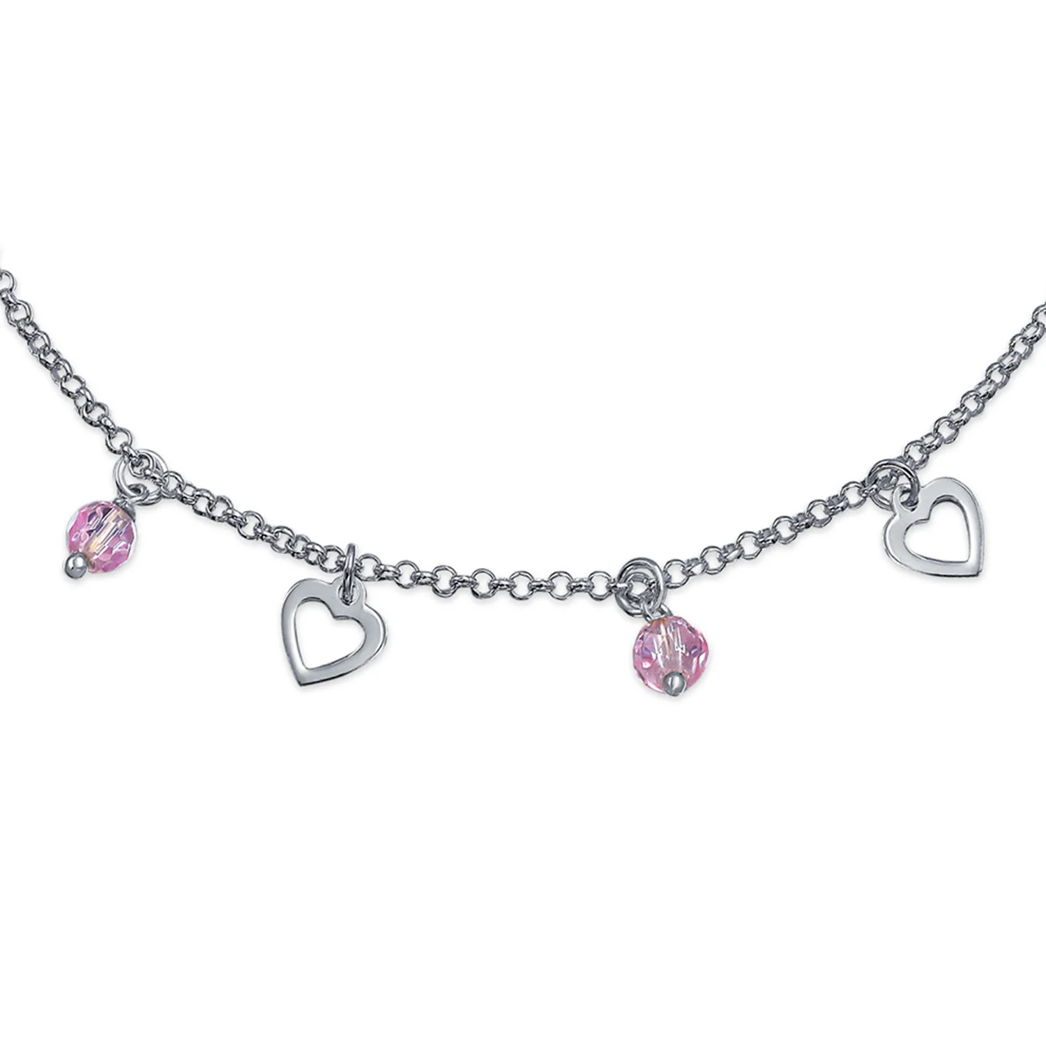 Multi Heart Crystal Pink Anklet Ankle Bracelet Sterling Silver 9-10" - Image 2