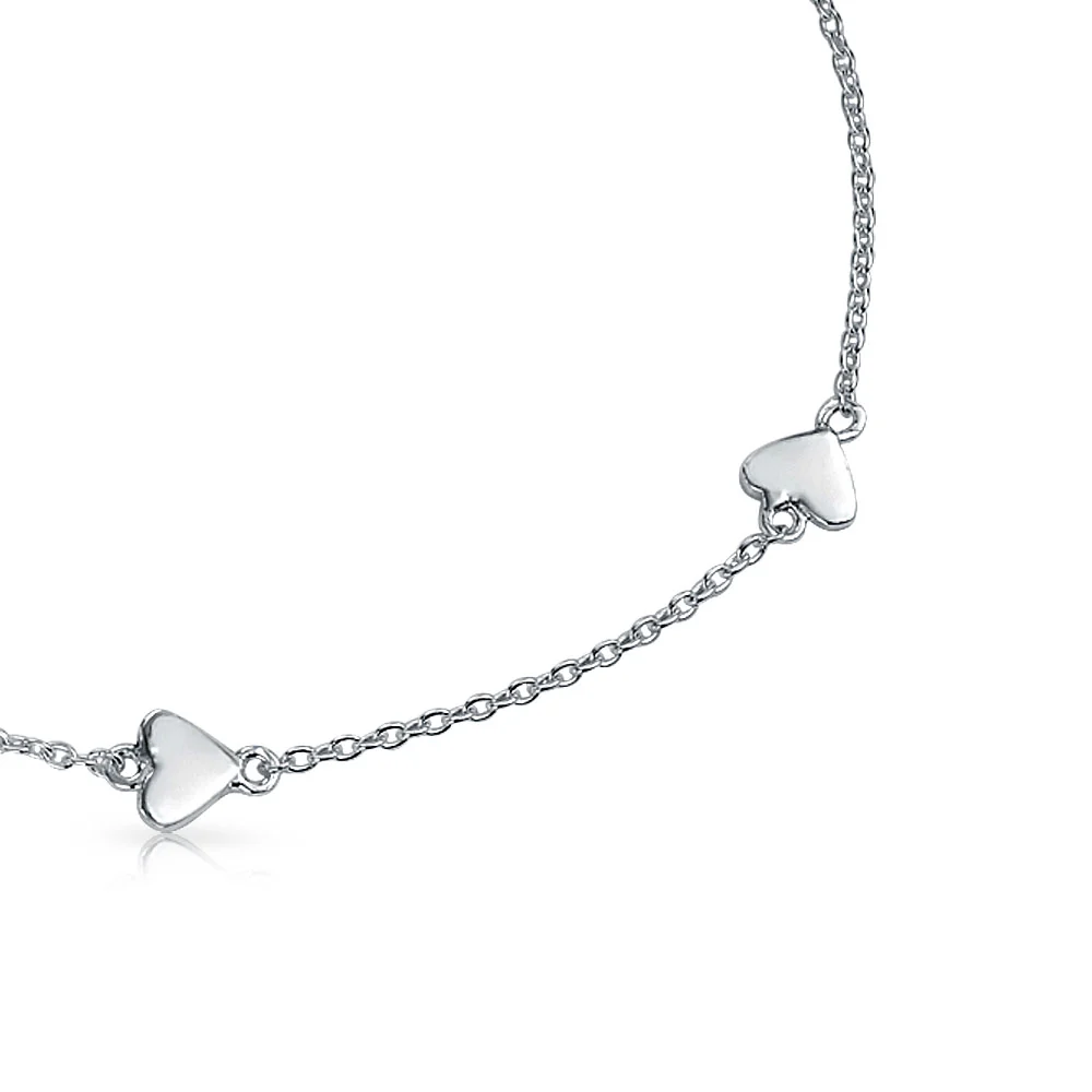 Romantic Multi Heart Strand Anklet Chain Ankle Bracelet .925 Sterling Silver Adjustable - Image 3