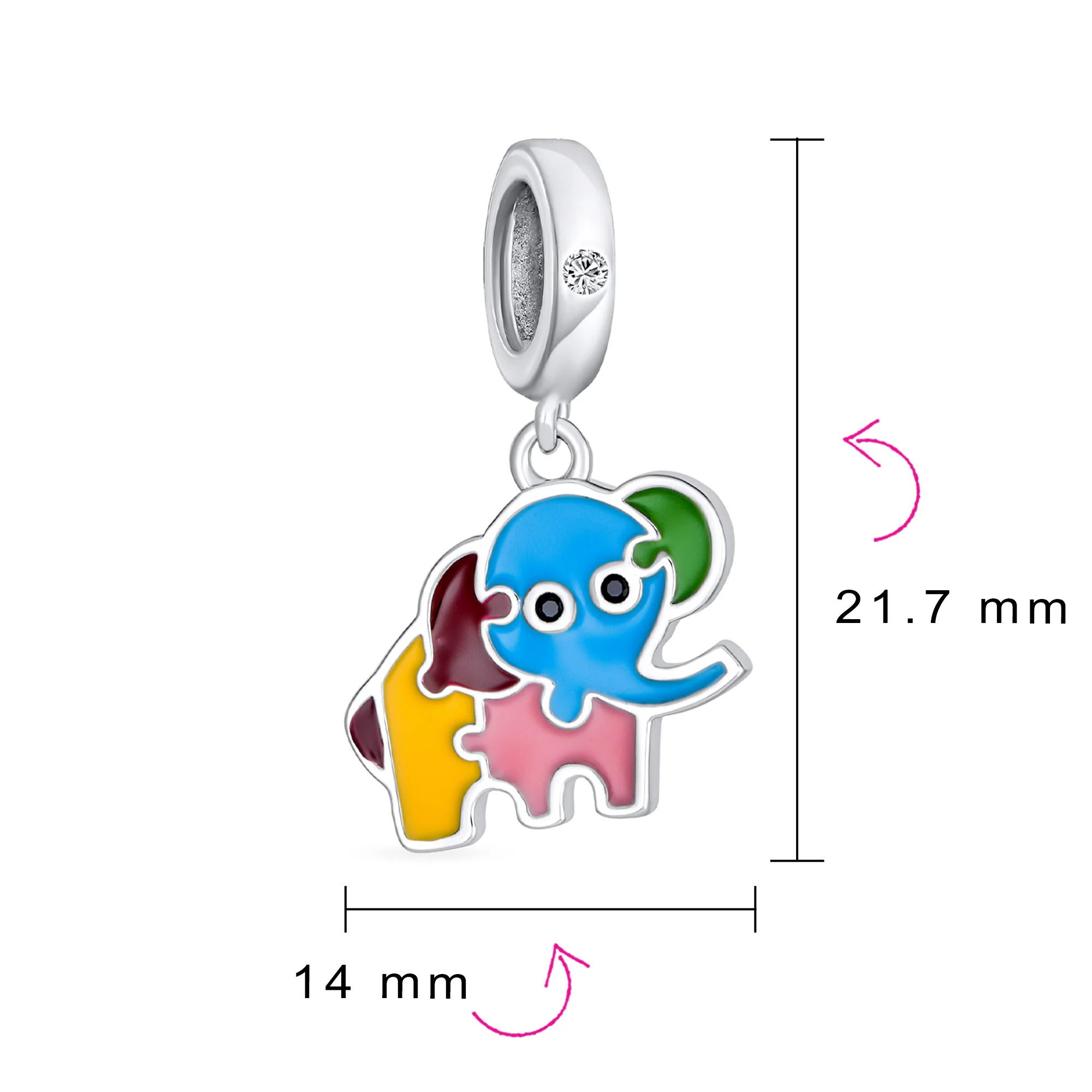 Multicolor Good Luck Bambi Elephant Dangle Charm Bead Silver for Bracelet - Image 4
