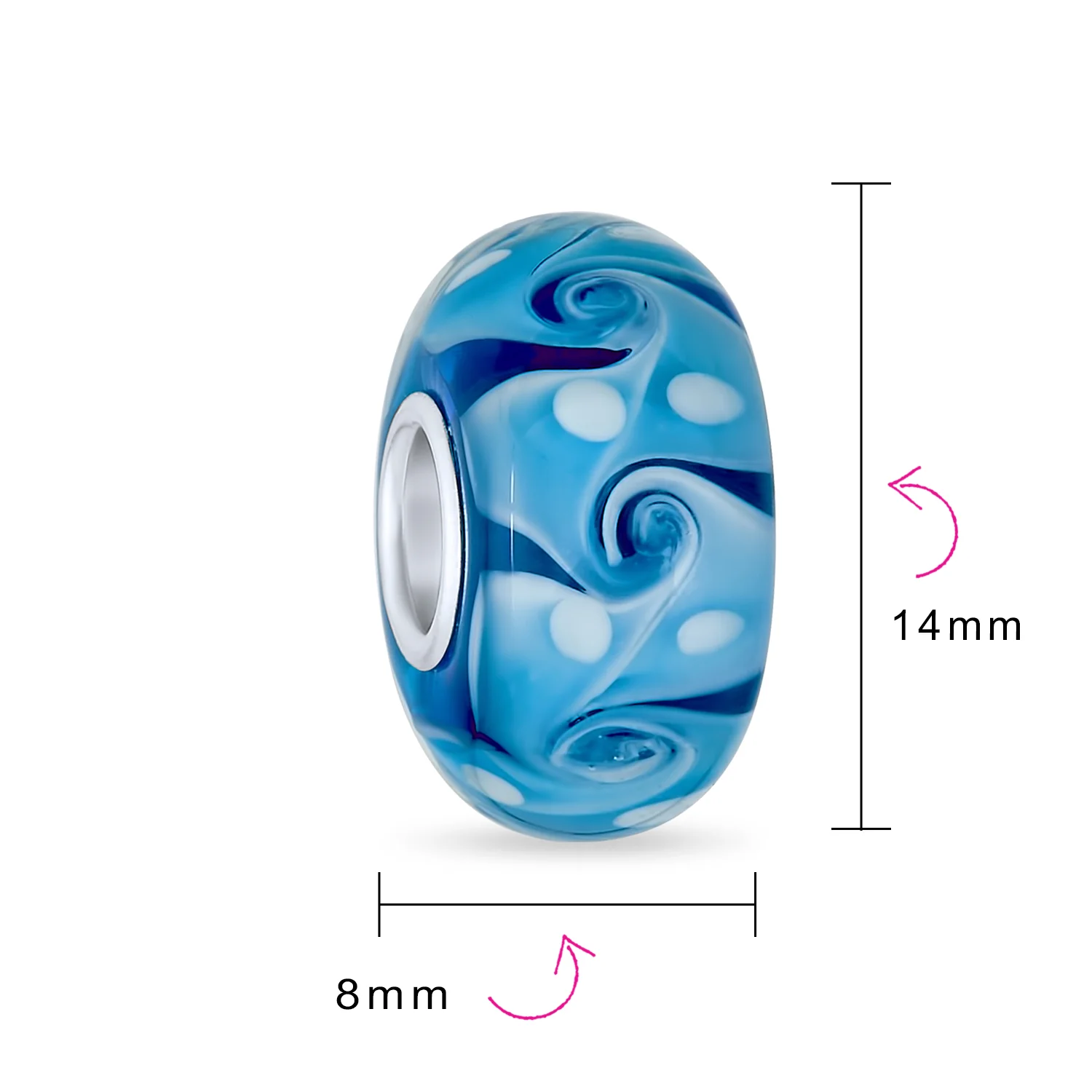 Set of 4 Murano Glass Charm Bead Blue Aqua Wave Swirl Spacer Silver Core - Image 2