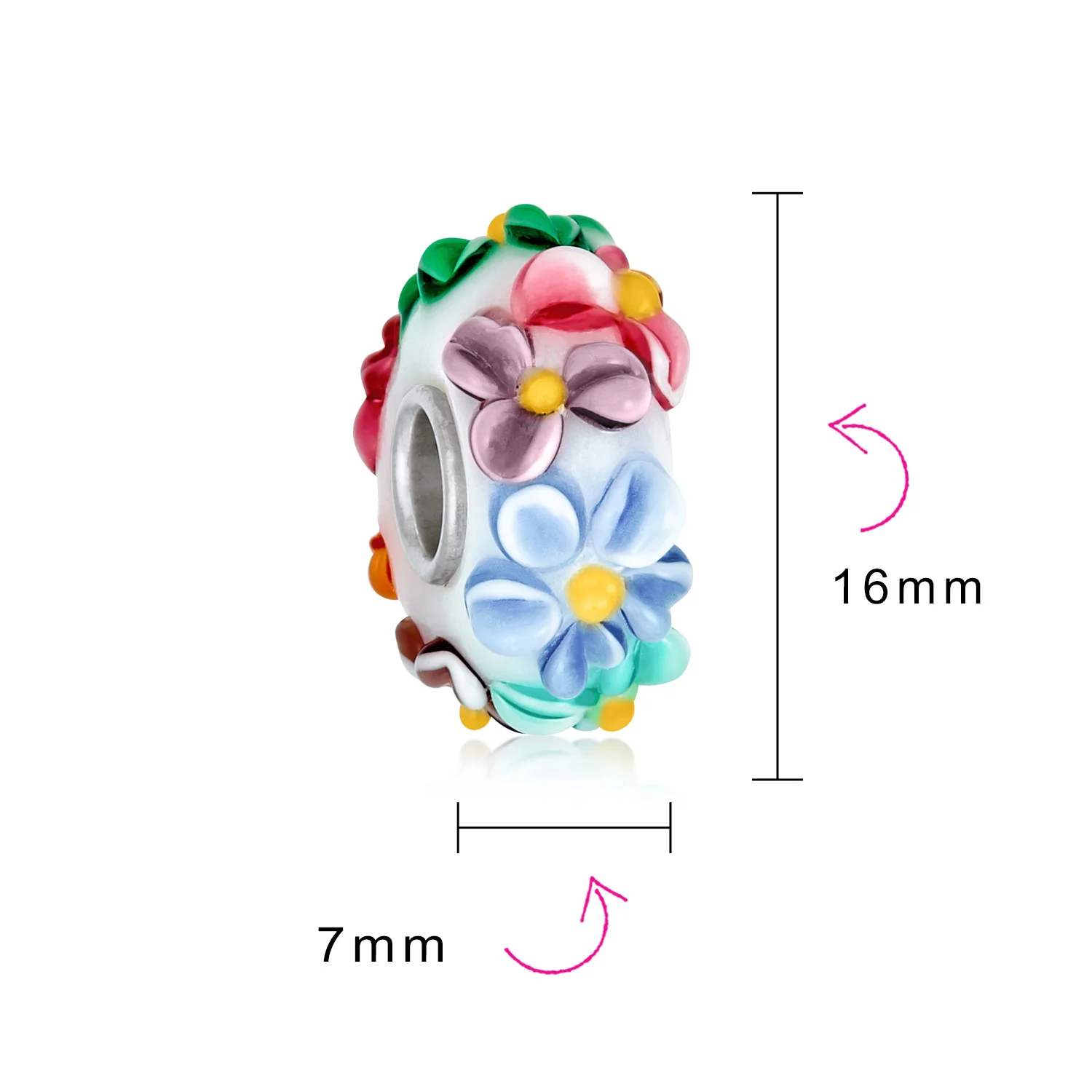 Set of 2 Murano Glass Charm Bead Multi-Color Flower Design Fits European Bracelet - Image 2