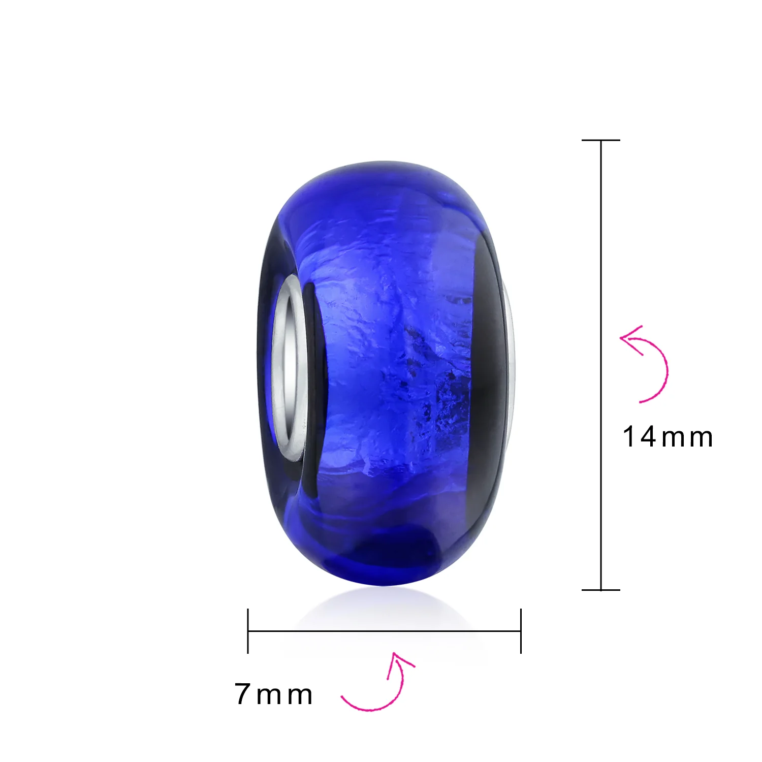 Set of 2 Navy Blue Foil Murano Glass Glass Charm Bead with Sterling Silver Core - Image 3