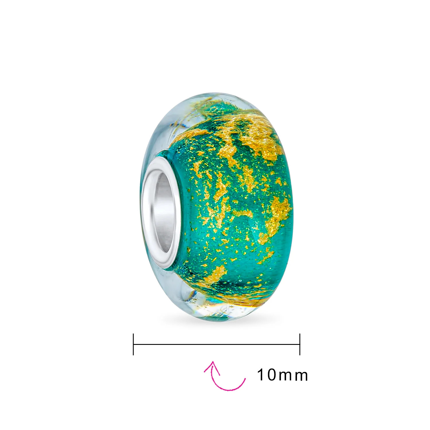Set of 4 Murano Glass Charm Bead Blue Red Purple Green Gold Foil for Bracelet - Image 4