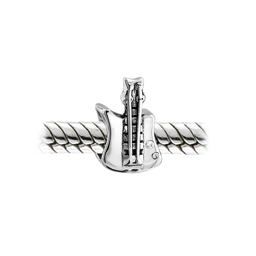 Set of 2 Music Notes G Clef & Electric Guitar Charm Bead Sterling Silver - Image 3