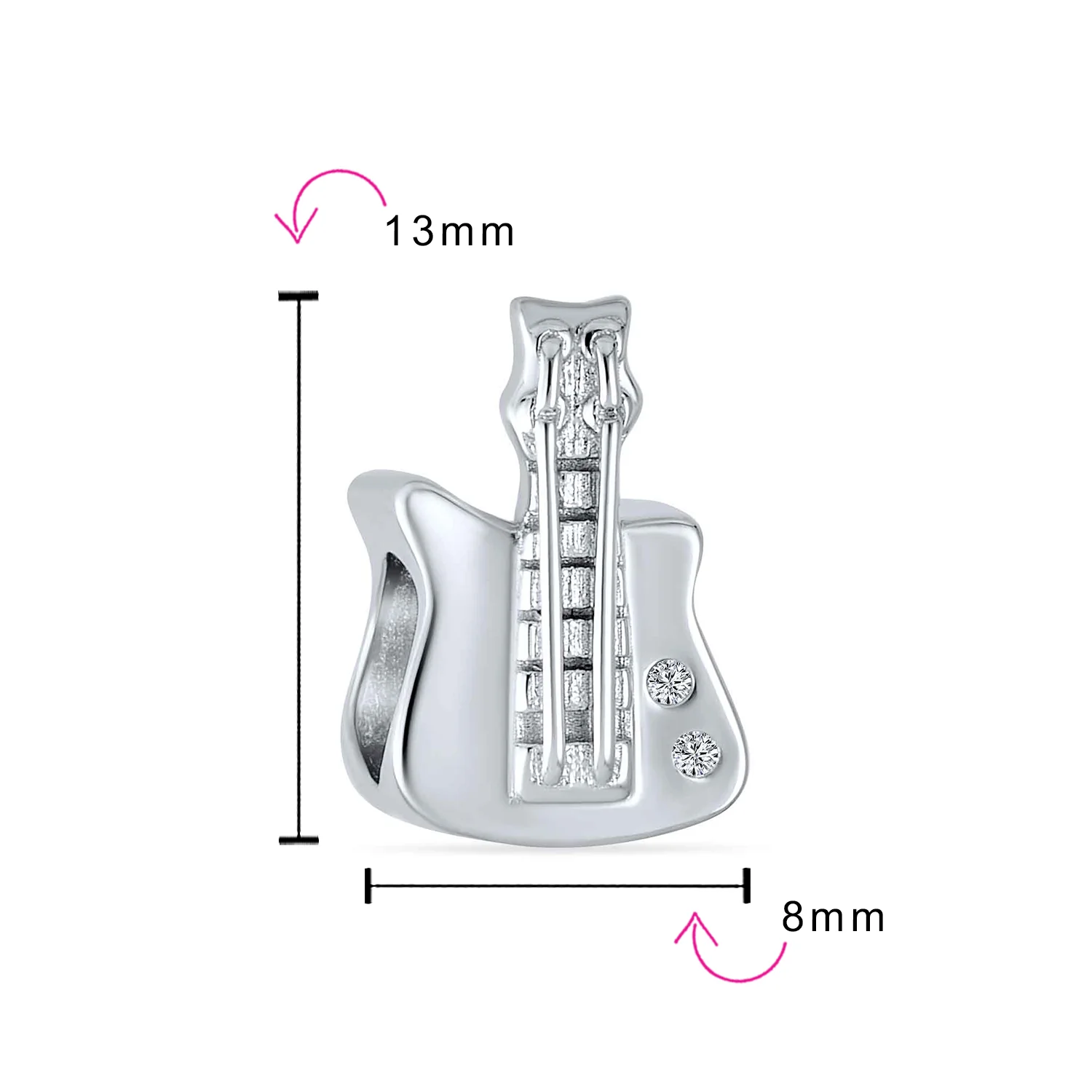 Set of 2 Music Notes G Clef & Electric Guitar Charm Bead Sterling Silver - Image 4