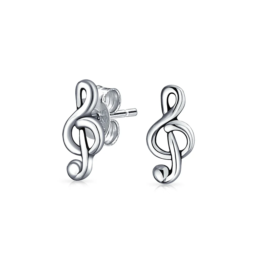 Music Lovers Saxophone Necklace & Treble Clef Stud Earrings Set Sterling Silver - Image 6