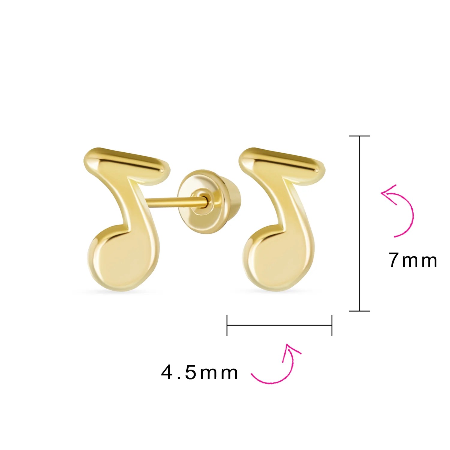 Tiny Dainty Music Notes Stud Earrings 14K Gold for Musicians and Teachers - Image 4