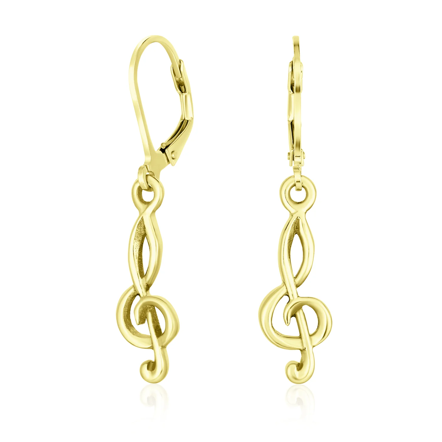 Music Student Treble Clef Musical Note Drop Earrings Gold Plated Sterling Silver - Image 2