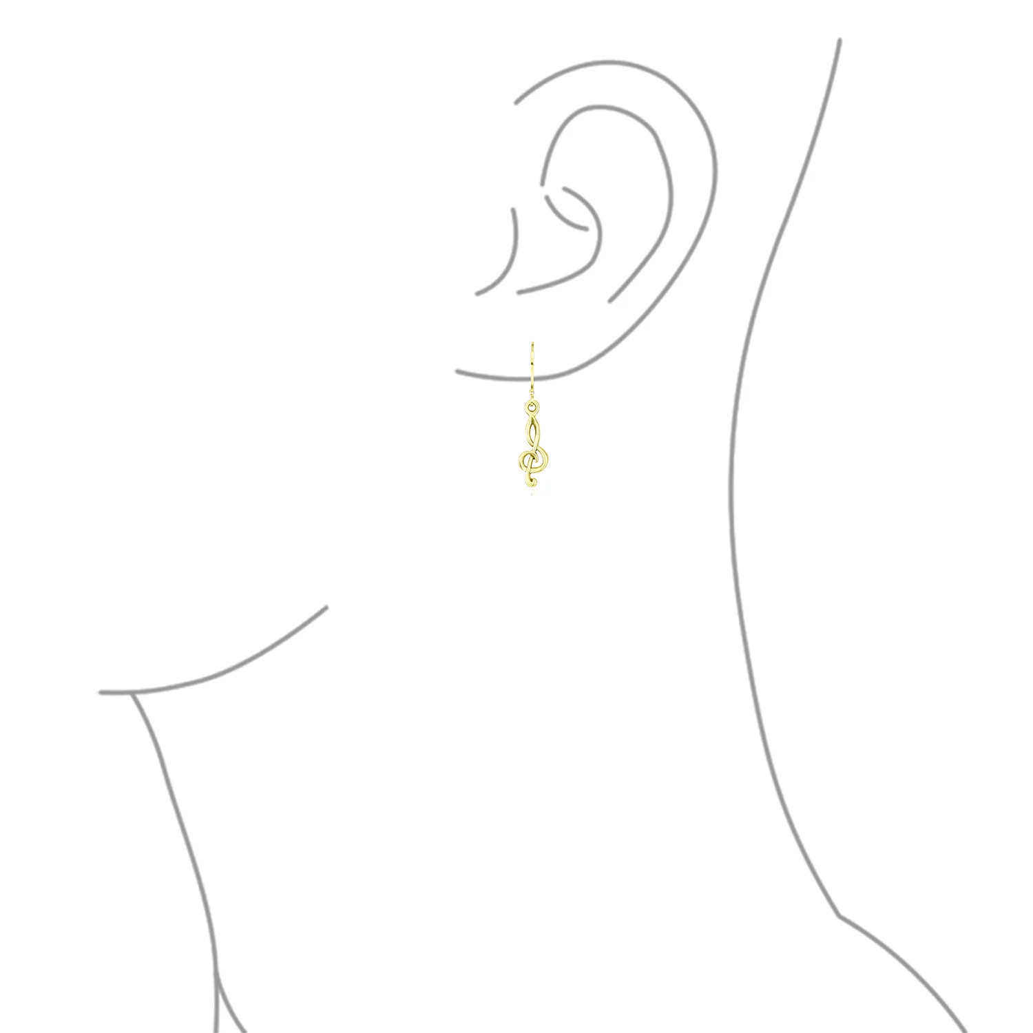 Music Student Treble Clef Musical Note Drop Earrings Gold Plated Sterling Silver - Image 6